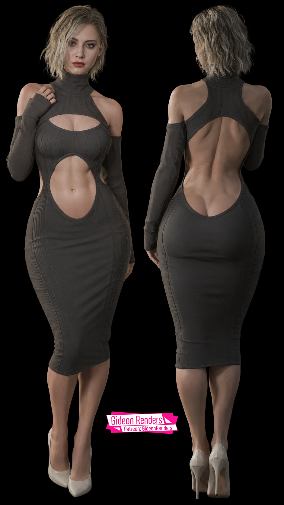 1girls 3d 3d_model 3d_render alternate_costume artist_name artist_request ass_cheeks ass_cleavage ass_crack back back_view backless_outfit bare_back bare_midriff belly_button black_background black_dress blonde_female blonde_hair boob_window caucasian caucasian_female child_bearing_hips cleavage cleavage_cutout cleavage_window exposed_midriff front_and_back front_view grace_ashcroft grace_ashcroft_(julia_pratt) heels high_heels hourglass_figure hourglass_figured_female large_ass large_breasts long_sleeves looking_at_viewer medium_breasts medium_hair navel navel_window red_lipstick resident_evil resident_evil_9:_requiem resident_evil_requiem shoulder_cutout slim_waist solo tagme thick_thighs tight_dress toned toned_back toned_female wide_hips