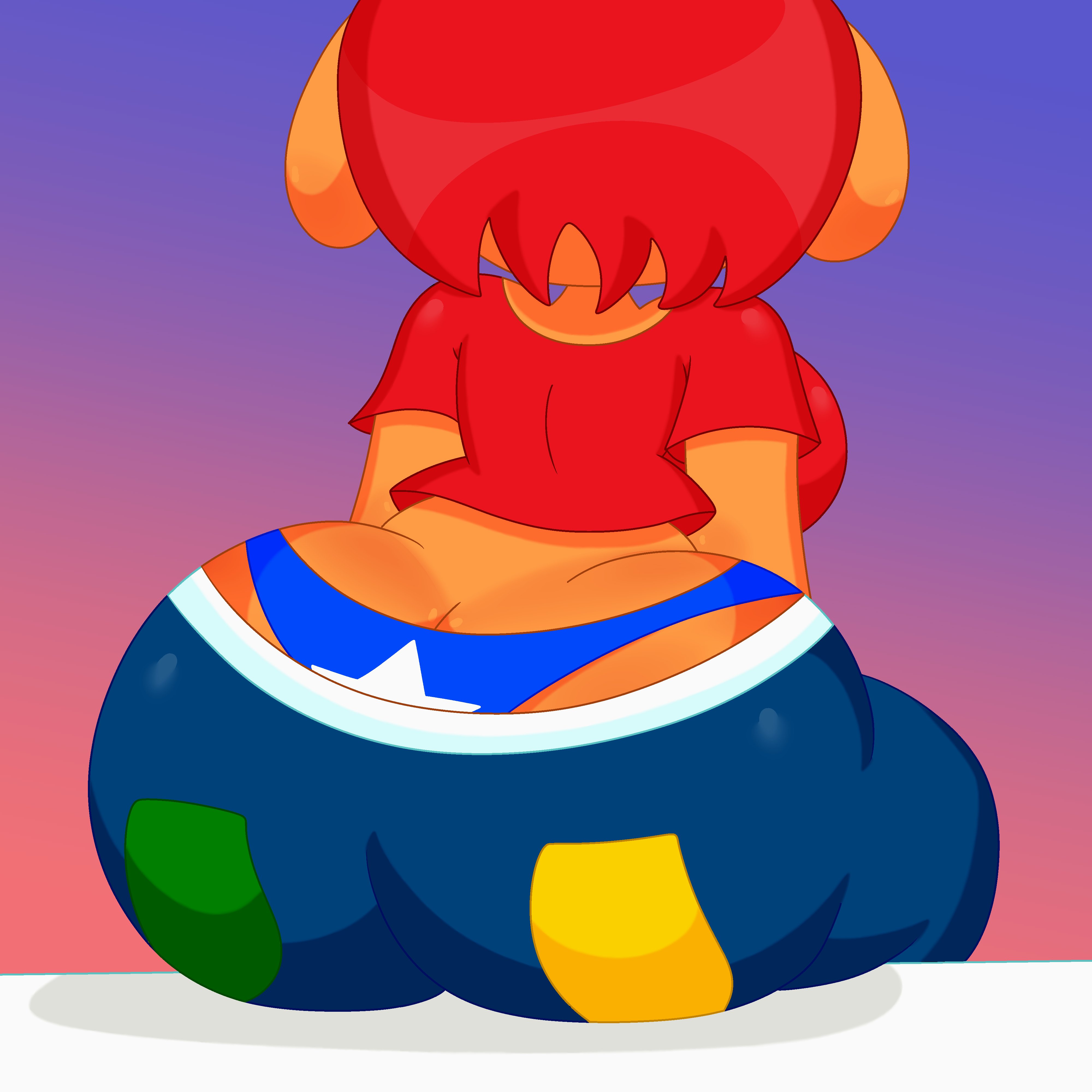 1girls, 3barts, anthro, ass, ass cleavage, ass crack, back view, big ass, blue penis, bottom heavy, breasts, butt crack, female, female only, huge ass, jeans, lamb, lammy lamb, large breasts, male, midriff, orange skin, panties, pants, pants down, parappa the rapper, penis, red hair, red shirt, shirt, sideboob, sitting, solo, solo female, thick thighs, um jammer lammy, wide hips