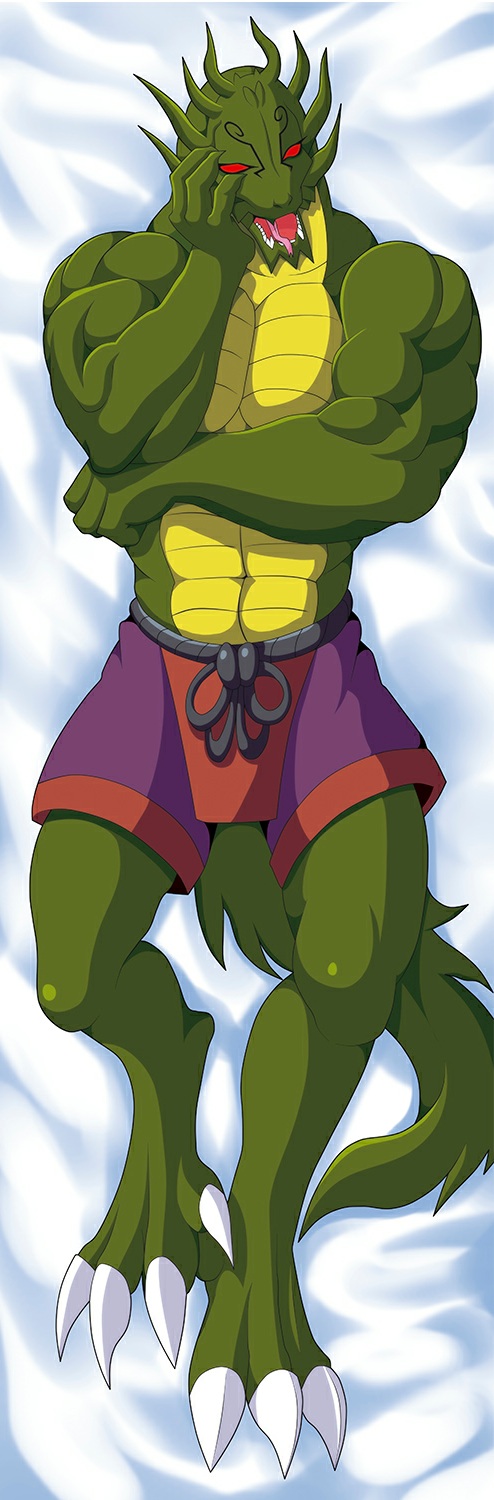 dakimakura dakimakura_design demon dragon forked_tongue green_skin jackie_chan_adventures male male_focus male_only muscular muscular_male red_eyes reptile reptile_humanoid reptilian shendu sorcerer