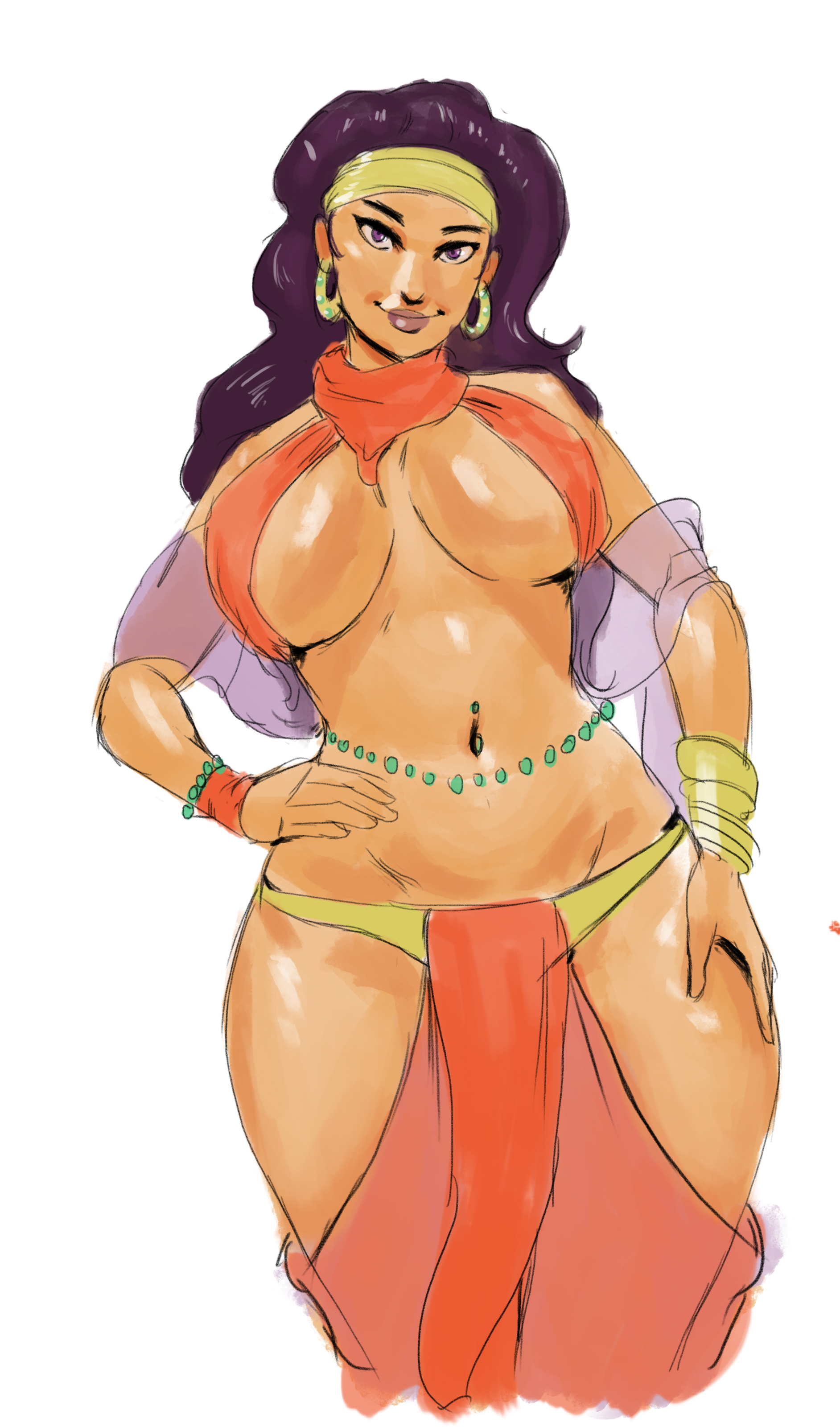 belly chain, belly dancer, belly dancer outfit, bocas top, breasts, dark brown hair, dark skin, dark-skinned female, earrings, female, female only, harem outfit, harem pants, huge breasts, human, humanization, humanized, indian, loincloth, my little pony, redblacktac, saffron masala (mlp), smile, tanned skin, wide hips