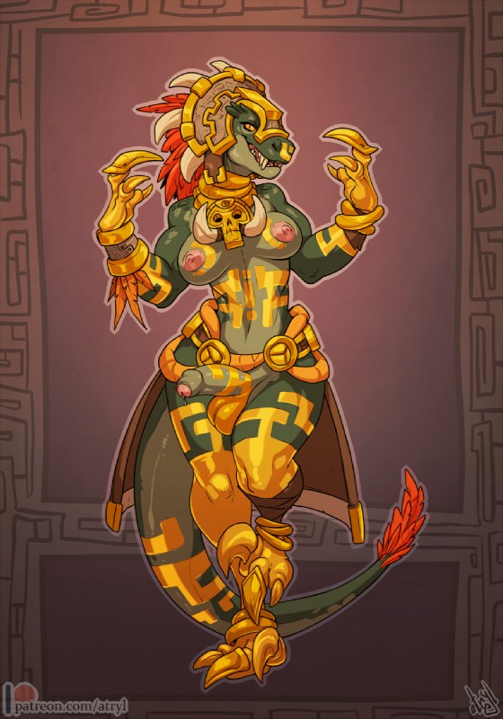 1futa armor atryl aztec dickgirl furry futanari intersex penis raptor reptile scalie solo solo_futa