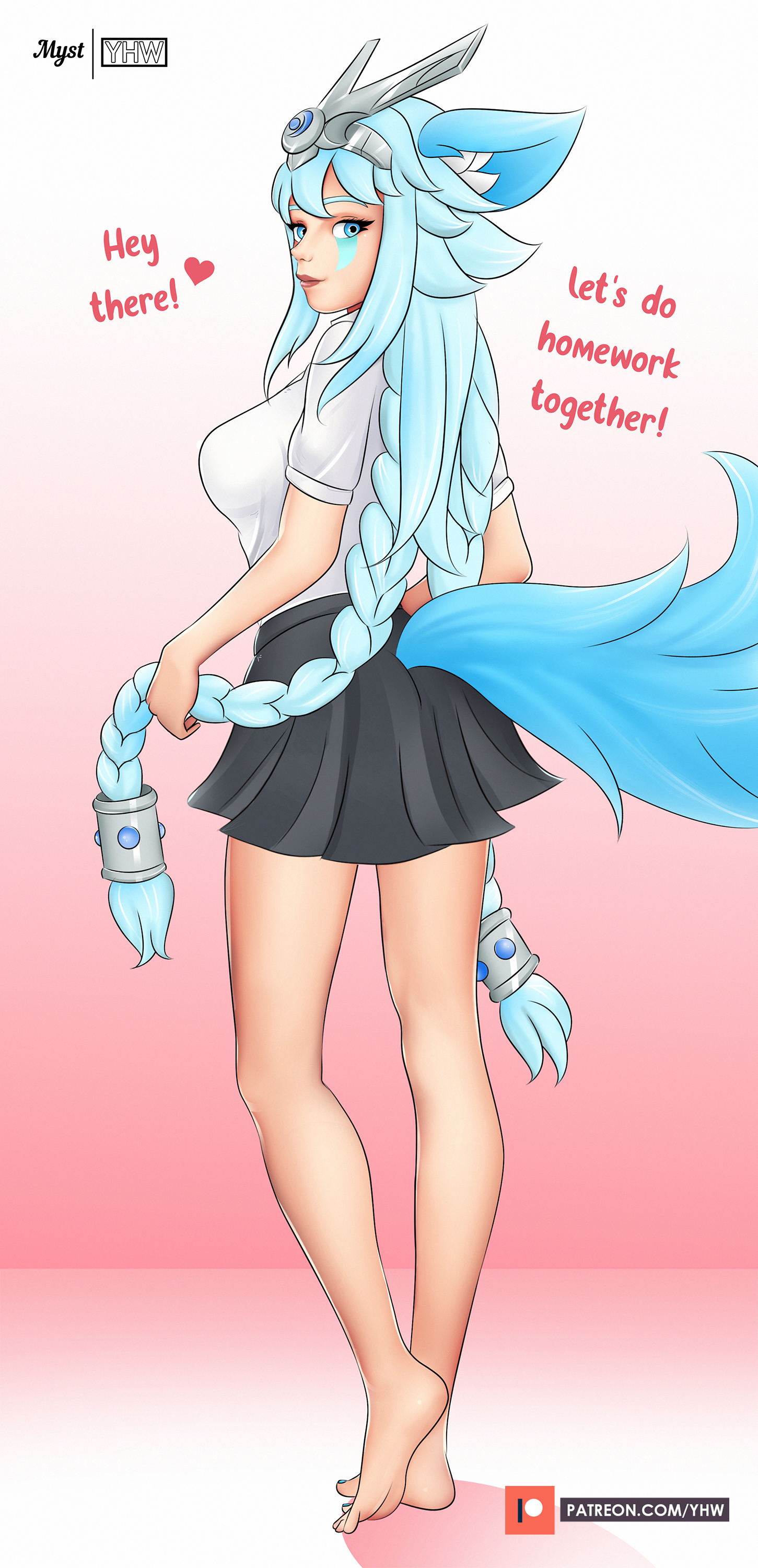 1girls, barefoot, female, female only, io (paladins), paladins, school uniform, schoolgirl, solo, yhw