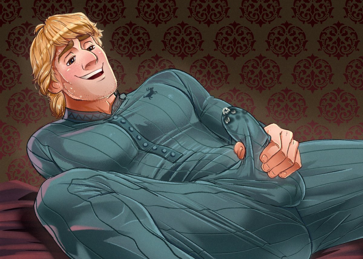 1boy, 2020, aizenhower, artist name, balls, balls outline, balls under clothes, bara, big nose, blonde hair, bulge, clothed masturbation, clothing, color, cum, cum in pants, digital media (artwork), disney, disney prince, ejaculation, erection, erection under clothes, eyebrows, frozen (film), fully clothed, jacking off, jerking, jerkingoff, kristoff (frozen), leaning back, looking at penis, looking pleasured, lying on bed, male, male focus, male masturbation, male only, male orgasm, masturbation, masturbation through clothing, muscular, muscular male, open mouth, orgasm, pajamas, penile masturbation, penis, precum, precum bubble, precum drip, precum through clothing, solo, solo male, spread legs, stroking, stroking cock, stroking penis, stubble, sweat, yaoi