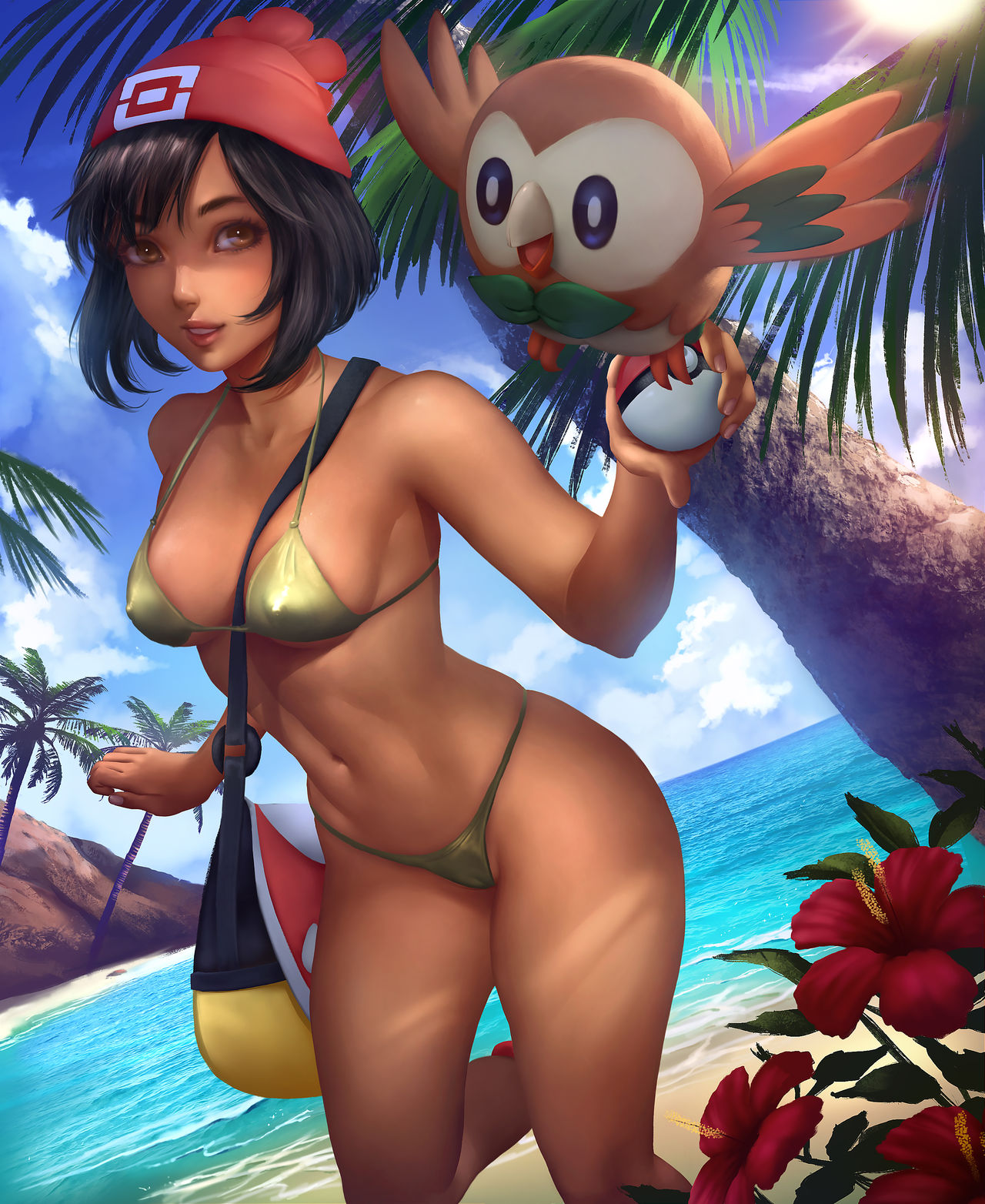 cameltoe, dark skin, dark-skinned female, erect nipples, female, female protagonist, logan cure, nipples, pokemon, pokemon sm, pussy, selene (pokemon)