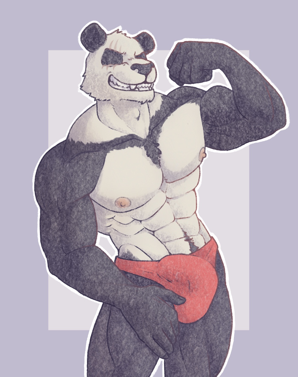 abs anthro beastars bulge civvil clothing giant_panda gouhin hi_res male male_only mammal muscular muscular_anthro muscular_male nipples pecs solo tight_clothing ursid