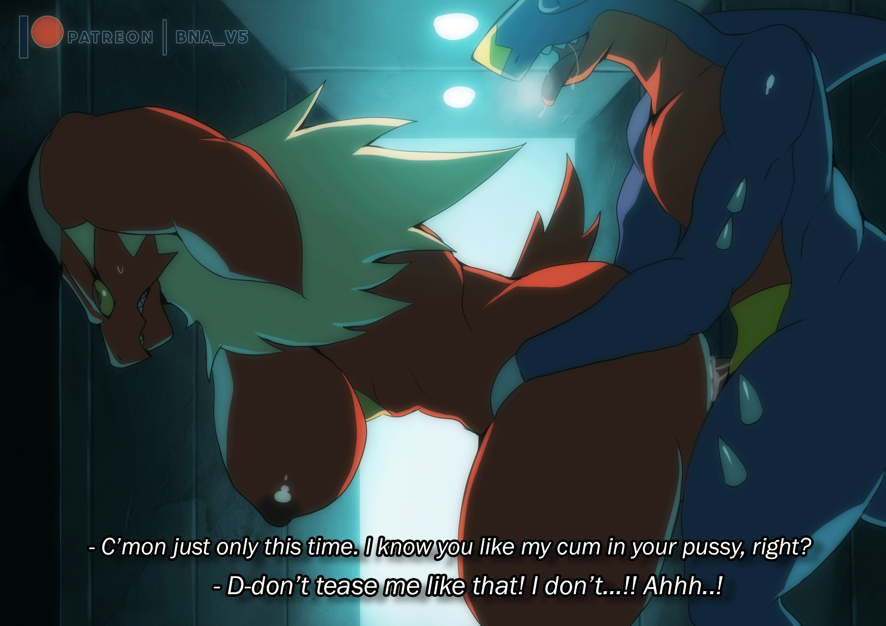 1boy, 1girls, 2020, animated, anthro, anthro on anthro, areolae, armpits, ass, big ass, big breasts, big penis, bird, blaziken, bna v5, bodily fluids, bouncing breasts, breasts, casual, casual sex, dialogue, erect penis, eyelashes, female, garchomp, hallway, heavy breathing, huge cock, humanoid penis, interspecies, larger female, leg grab, loop, male, male penetrating, muscles, muscular, muscular female, nervous, nintendo, nude, open mouth, patreon, penis, pokemon, pokemon (species), pokemon dppt, pokemon rse, pounding, pussy, pussy juice, saliva, sex, size difference, small dom big sub, smaller male, smile, source request, stealth sex, straight, sweat, text, thick penis, tusks, vaginal penetration, vaginal sex, video games, voluptuous, watermark, yellow sclera