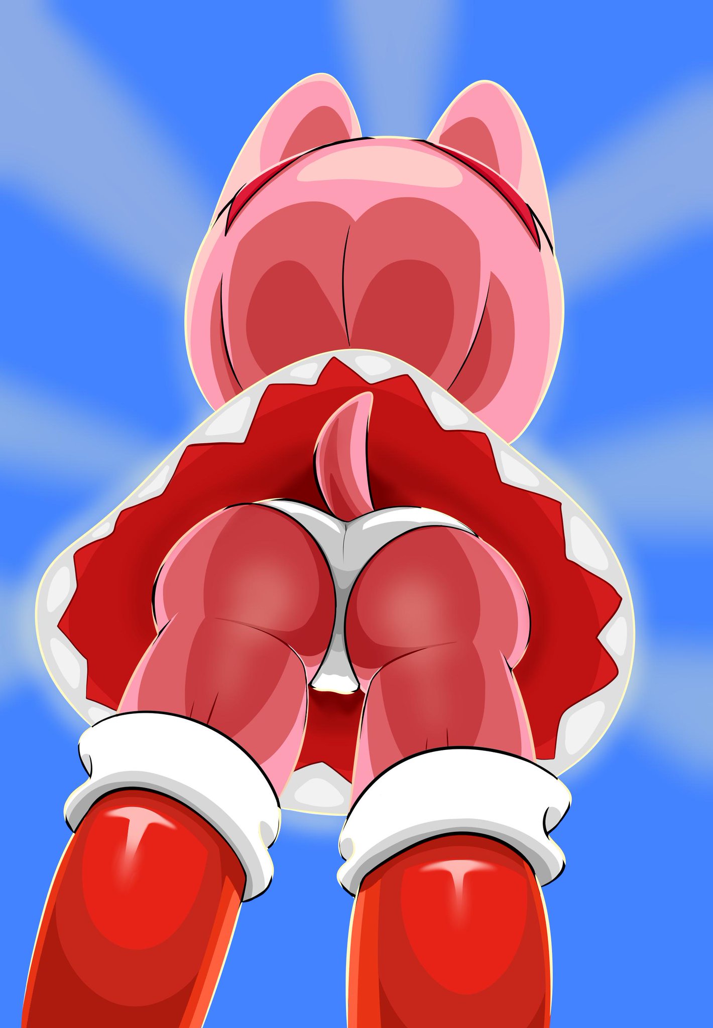 1girls, amy rose, anthro, ass, clothed, clothing, dress, female, female only, from below, looking away, panties, parumpi, skirt, solo, sonic (series), sonic the hedgehog (series), worm's-eye view