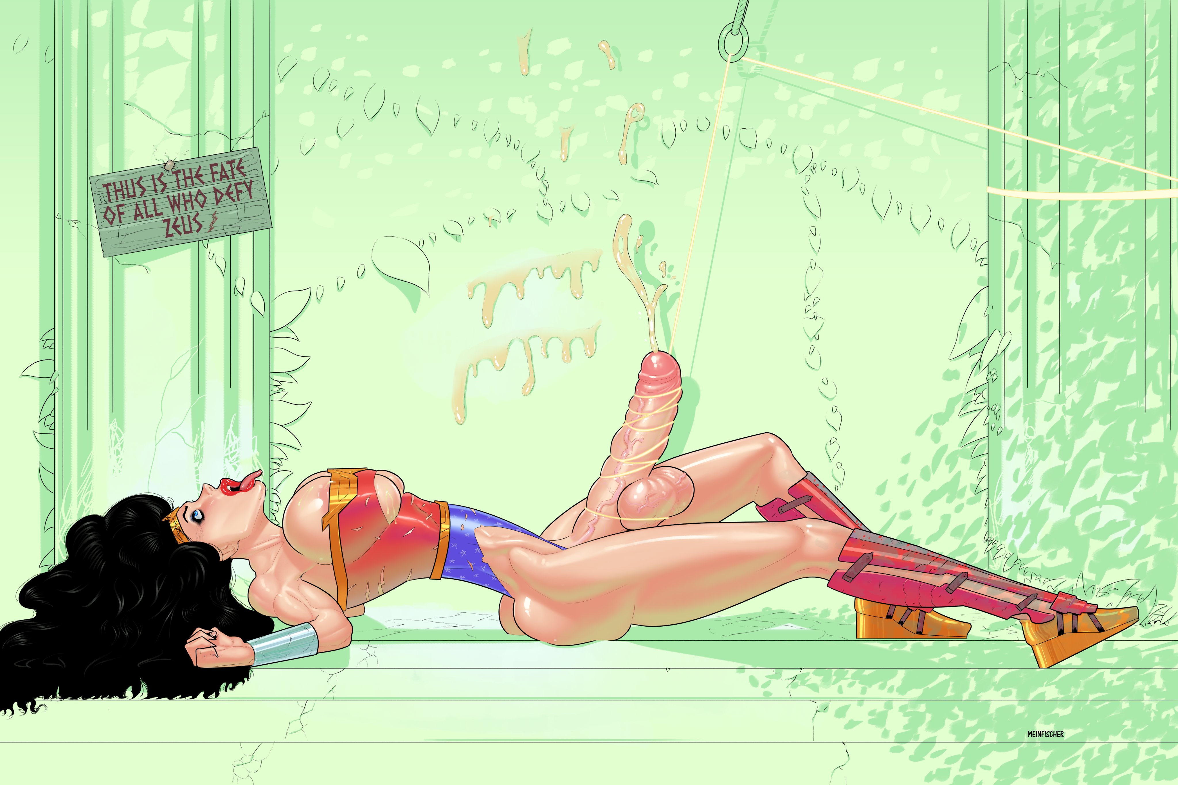 1futa, amazon, areolae, ass, athletic, balls, bare shoulders, black hair, blue eyes, boots, breasts, bubble ass, bubble butt, cleavage, cum, cum drip, cumshot, curvy, dc, dc comics, diana prince, ejaculation, erect penis, erection, fit, full body, futa only, futa sans pussy, futanari, futasub, glans, hands-free, handsfree ejaculation, hourglass figure, huge breasts, huge penis, intersex, large balls, leotard, long hair, makeup, meinfischer, orgasm, orgasm face, panties, penis, penis out, pinup, pose, posing, solo, solo futa, testicles, thong leotard, tongue, tongue out, underboob, wide hips, wonder woman, wonder woman (series)