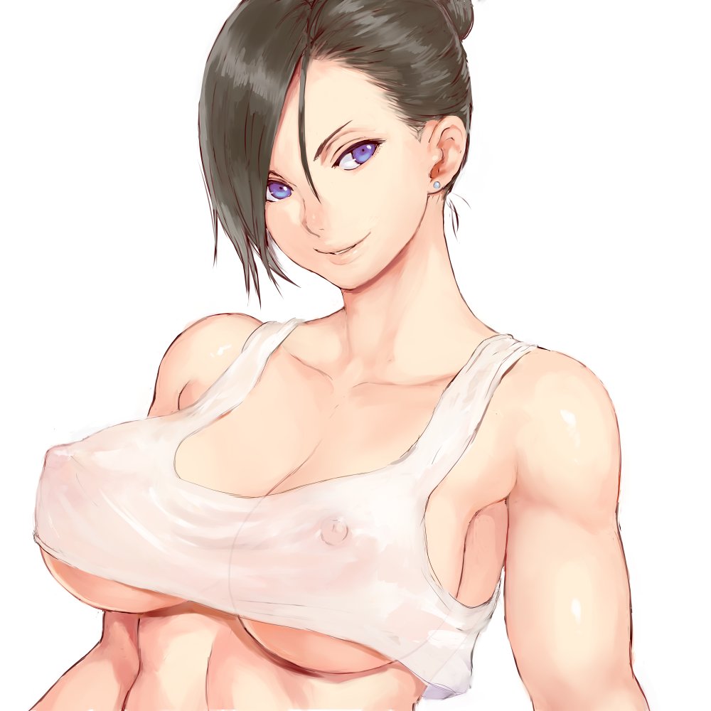 1girls, breasts, cleavage, female, mikanman, muscular, muscular female, nipple bulge, nipples, top lift, underboob