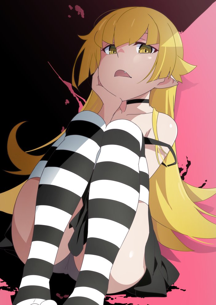 1girls ass black_panties blonde blonde_hair choker collarbone disgusted dress fangs female gesugesu_ahoaho light-skinned_female looking_at_viewer panties pointy_ears shoulders skirt tagme thick_thighs thighhighs vampire yellow_eyes