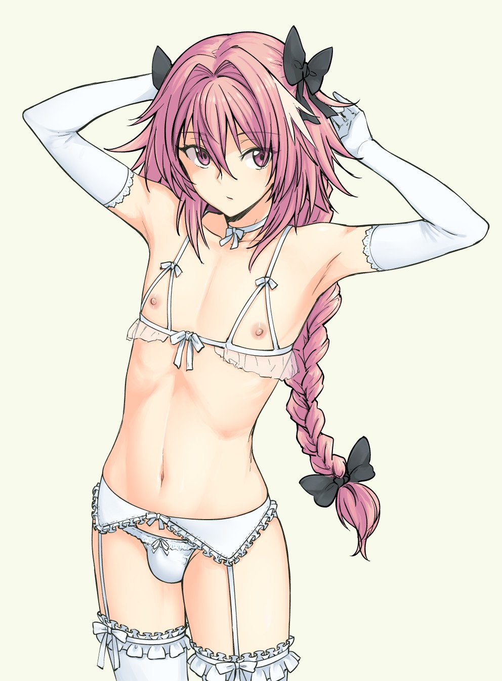 1boy astolfo_(fate) crossdressing fate_(series) femboy lingerie male male_bride male_only pas_(paxiti) pink_hair solo