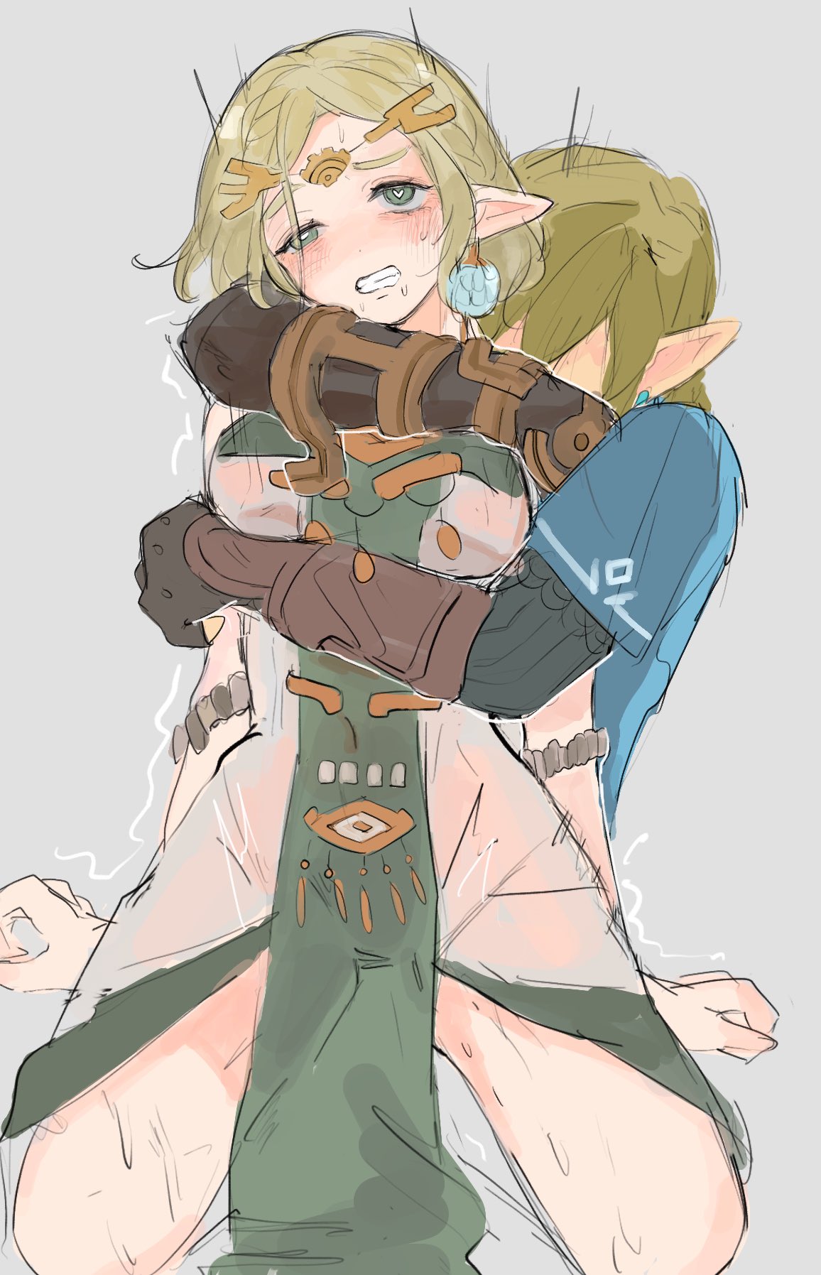 blonde_hair blush elf elf_ears elf_female from_behind hatenokatasumi heart-shaped_pupils hugging_from_behind implied_sex link link_(tears_of_the_kingdom) miwa princess_zelda tears_of_the_kingdom the_legend_of_zelda zelda_(tears_of_the_kingdom) zonai_outfit