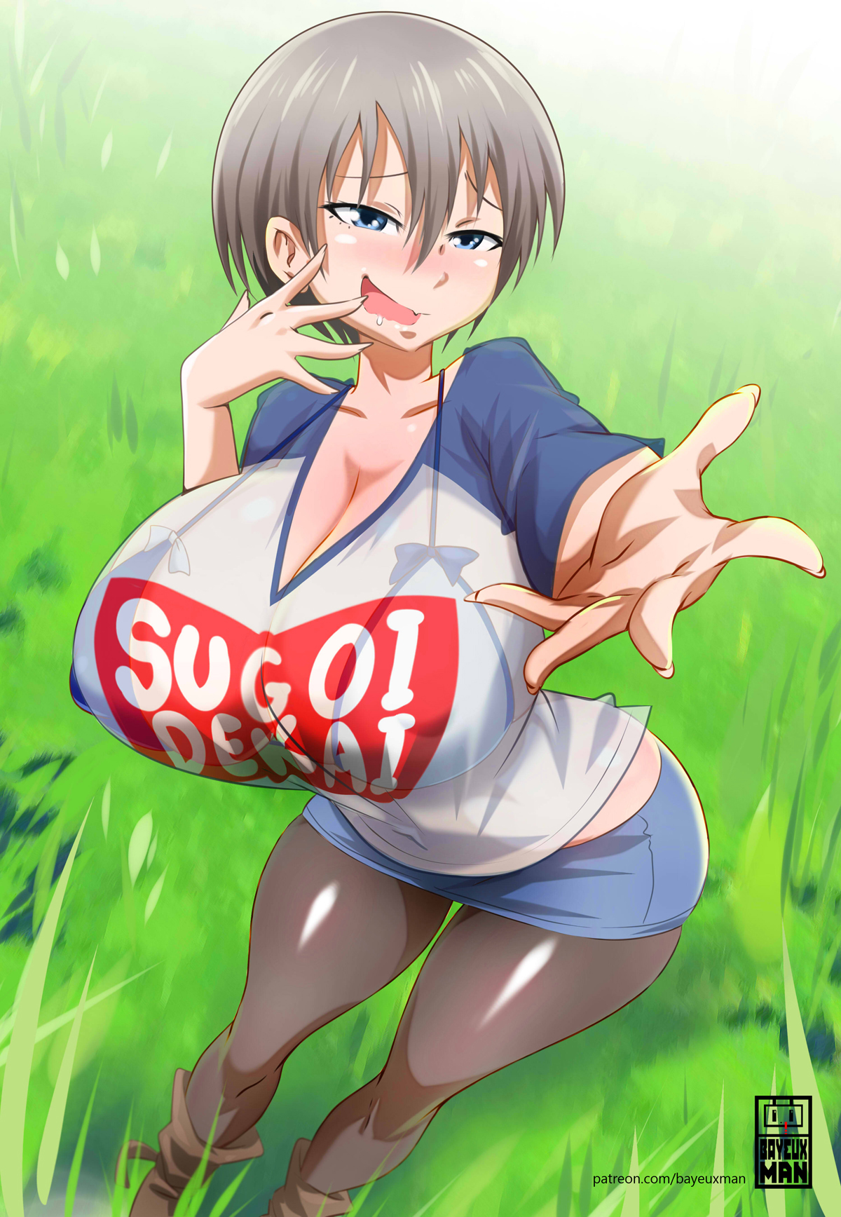 bayeuxman, big breasts, breasts, clothed female, female, female focus, female only, see-through, short hair, solo, solo female, solo focus, uzaki hana, uzaki-chan wa asobitai!