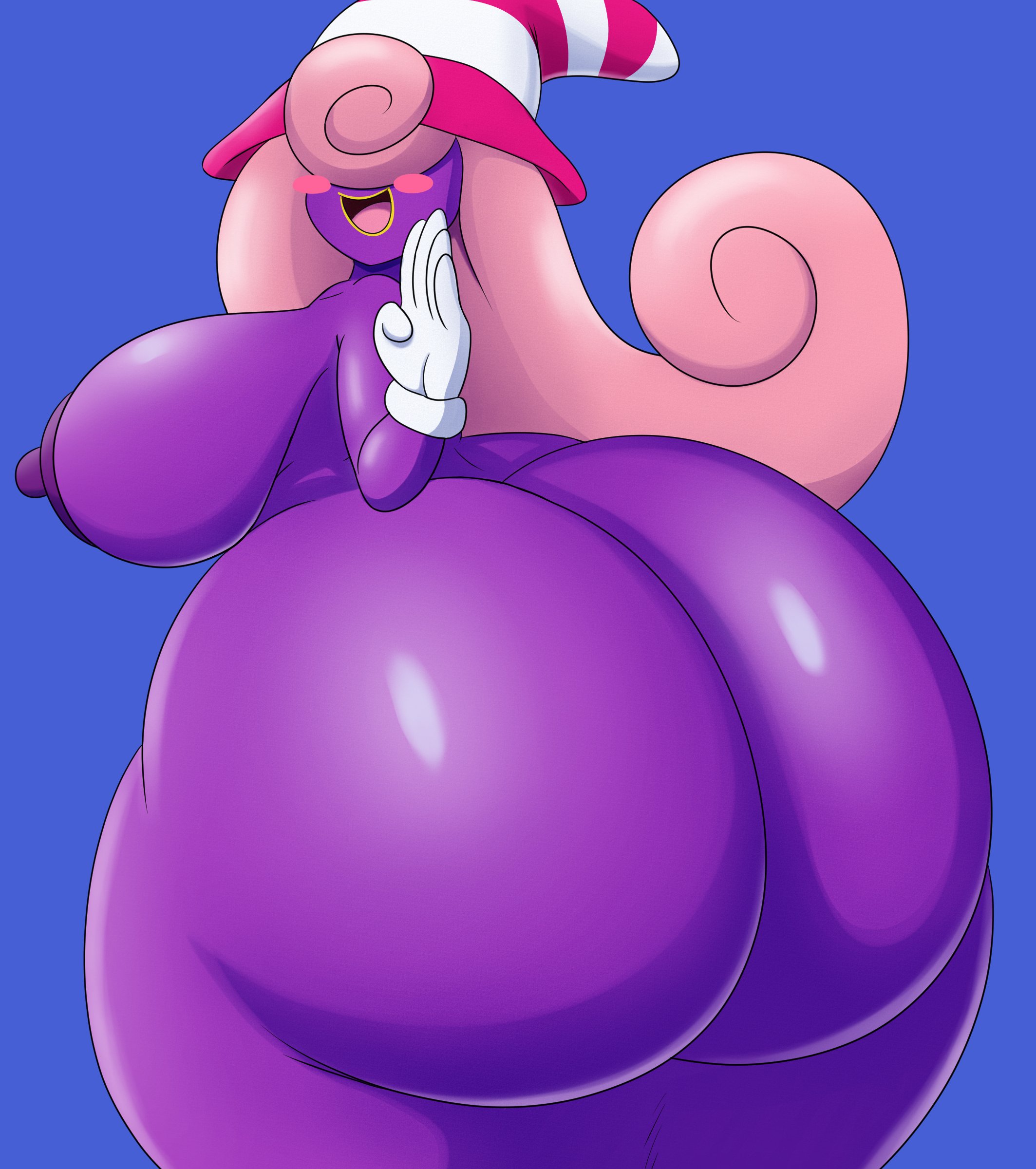 1girls, alternate ass size, alternate body type, alternate breast size, areolae, ass, big ass, big breasts, blue background, bottom heavy, breasts, bubble ass, bubble butt, fat ass, female, female only, ghost, gigantic ass, gloves, hat, huge ass, huge breasts, hyper, hyper ass, large ass, long hair, mario (series), massive ass, mechspazer, nintendo, nipples, paper mario, paper mario: the thousand-year door, pink hair, purple body, purple skin, seductive, seductive smile, shadow siren, smelly ass, solo, solo female, thick ass, vivian (paper mario), wide hips, witch hat