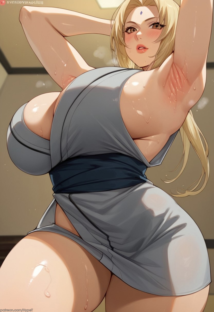 ai_generated armpit_crease armpit_fetish armpits big_breasts blonde_hair blush female giant_breasts hypet low-angle_view mature_female milf mommy naruto naruto_(series) no_pants shiny shiny_skin solo standing tagme thick thick_thighs thighs tsunade voluptuous_female wet wet_body