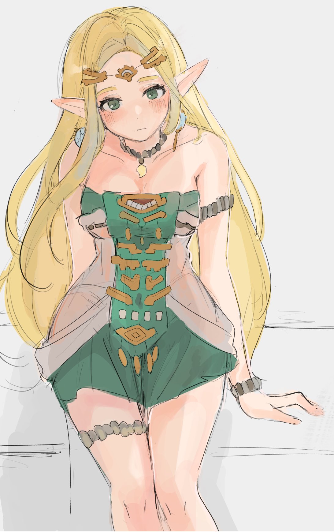 blonde_hair elf elf_ears elf_female hatenokatasumi long_hair miwa princess_zelda tears_of_the_kingdom the_legend_of_zelda wide_hips zelda_(tears_of_the_kingdom) zonai_outfit