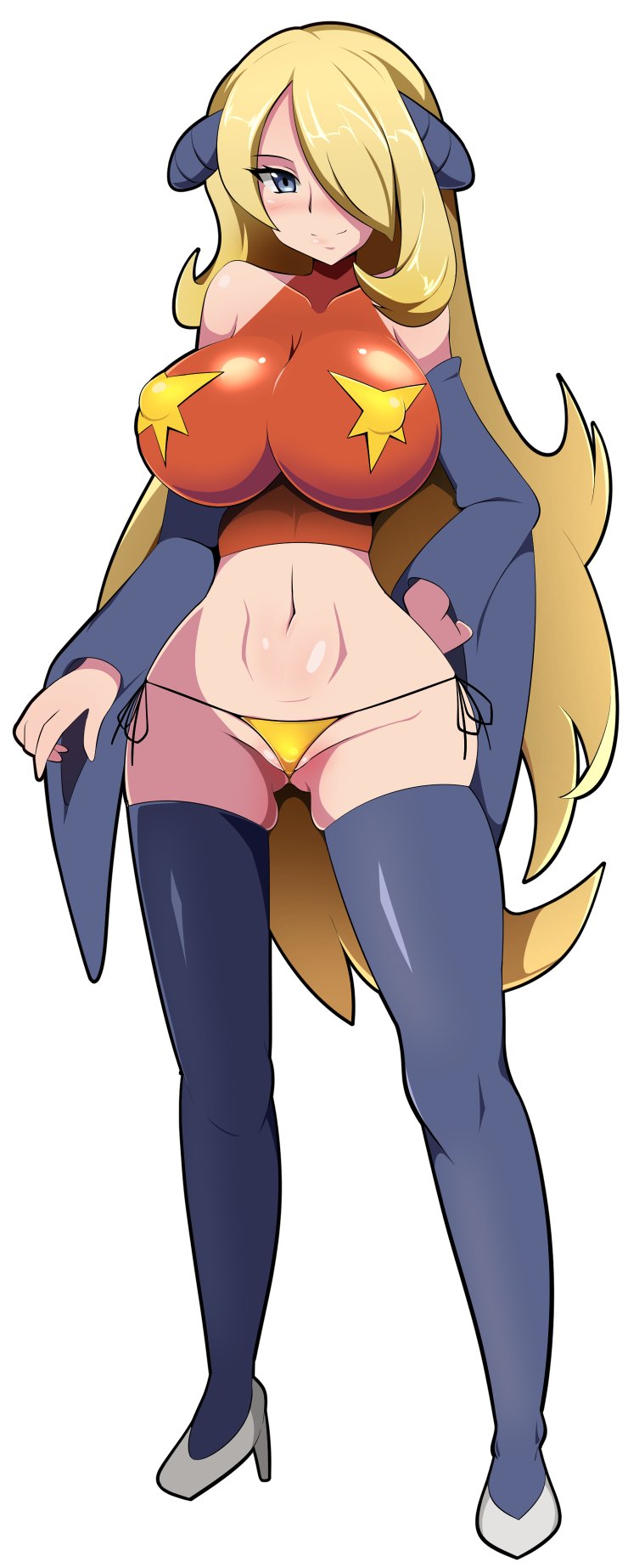 1girls abs big_breasts clothed_female cynthia_(pokemon) female female_only halubato long_hair nintendo pokemon pokemon_dppt solo