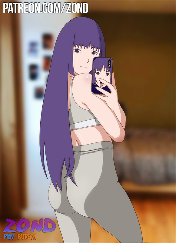 1girls ass back_view boruto:_naruto_next_generations cellphone dat_ass female female_only fully_clothed hair_down holding_object holding_phone kakei_sumire leggings long_hair looking_at_viewer looking_back naruto naruto_(series) posing purple_eyes purple_hair selfie tank_top zond