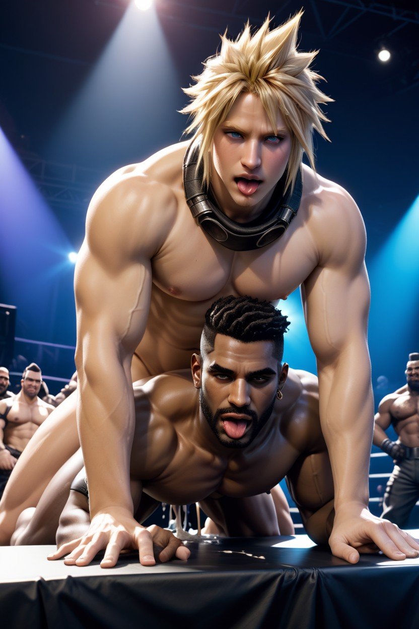 2boys ai_generated barret_wallace being_watched cloud_strife final_fantasy final_fantasy_vii final_fantasy_vii_remake gay gay_sex male_only tagme yaoi