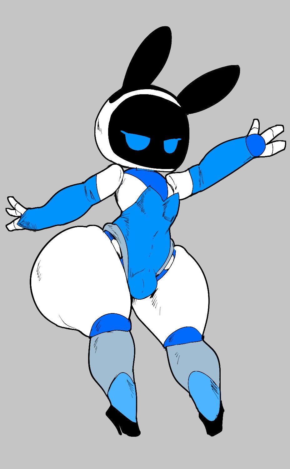 1boy 2024 2d 2d_(artwork) ass astro_(astro_bot) astro_bot astro_bot_(series) big_butt blue_eyes bulge bunny_costume bunnysuit clothed clothing costume crossdressing digital_media_(artwork) fake_ears fake_rabbit_ears femboy femboy_only grey_background hi_res huge_butt humanoid hyper_ass machine male male_only mouthless narrowed_eyes playstation robot robot_humanoid screen screen_face simple_background solo sony_corporation sony_interactive_entertainment standing teapot_(body_type) thecon thick_thighs white_body