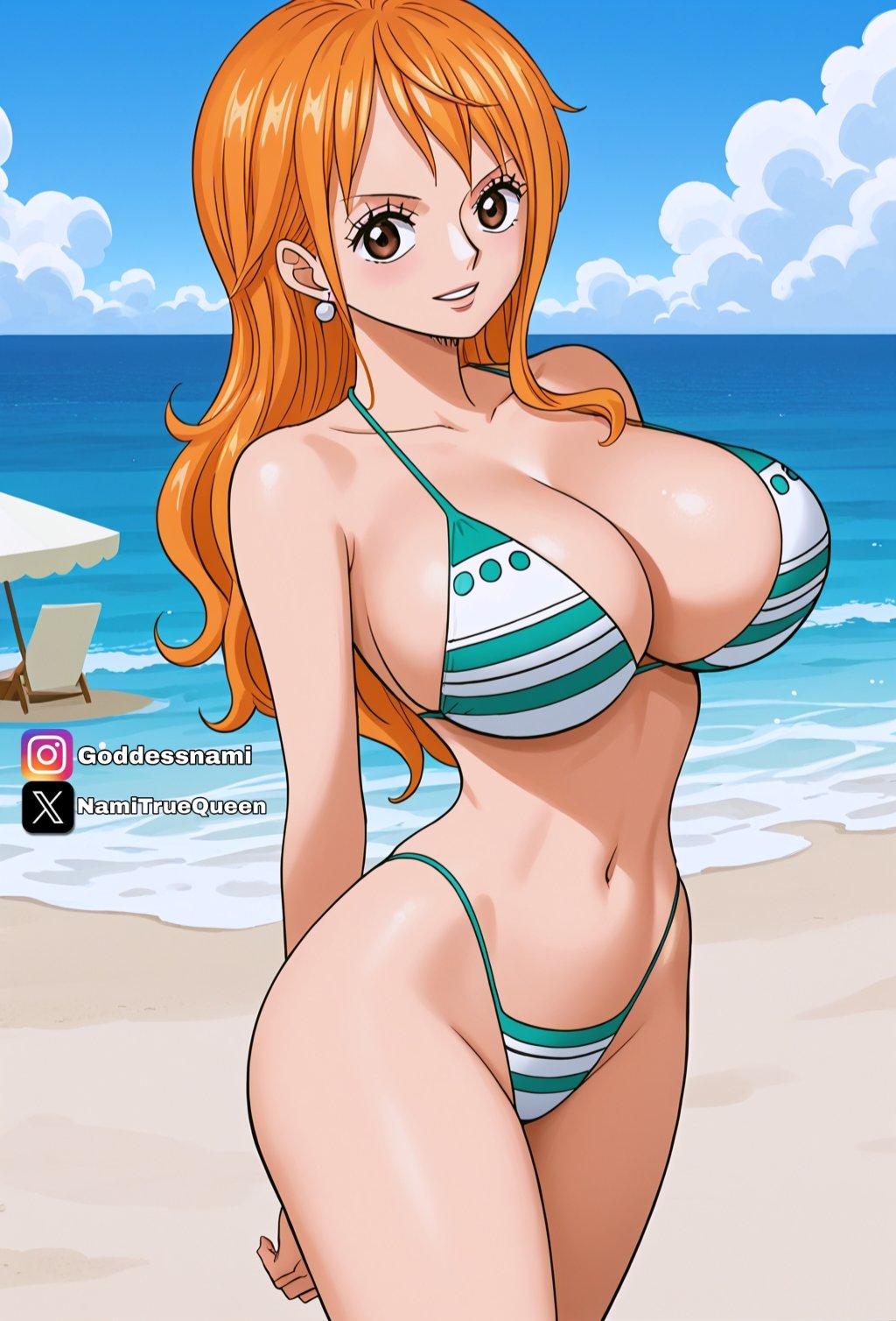 1girls, ai generated, ass, big ass, big breasts, big butt, bikini, bikini bottom, bikini top, breasts, female, female only, nami (one piece), namitruequeen, one piece, orange hair, orange-haired female, solo, swimsuit