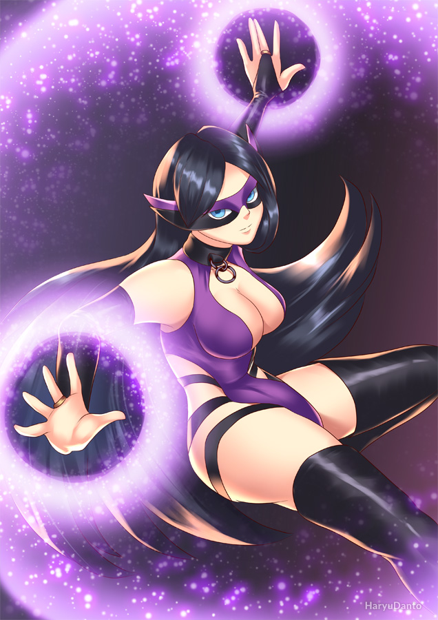 1girls black_hair blue_eyes cleavage disney female female_only fingerless_gloves haryudanto large_breasts long_gloves long_hair mask pixar powers solo straight_hair the_incredibles thick_thighs thighhighs violet_parr voluptuous