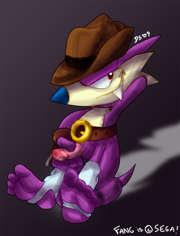 anthro balls belt bodily_fluids clothing cowboy_hat fang_the_sniper fangs feet footwear fur genital_fluids genitals gloves handwear hat headgear headwear humanoid_feet looking_at_viewer male male_only mammal masturbation multicolored_body mustela mustelid musteline penis precum purple_balls solo sonic_(series) sonic_the_fighters sonic_the_hedgehog_(series) thedirtyshark toes