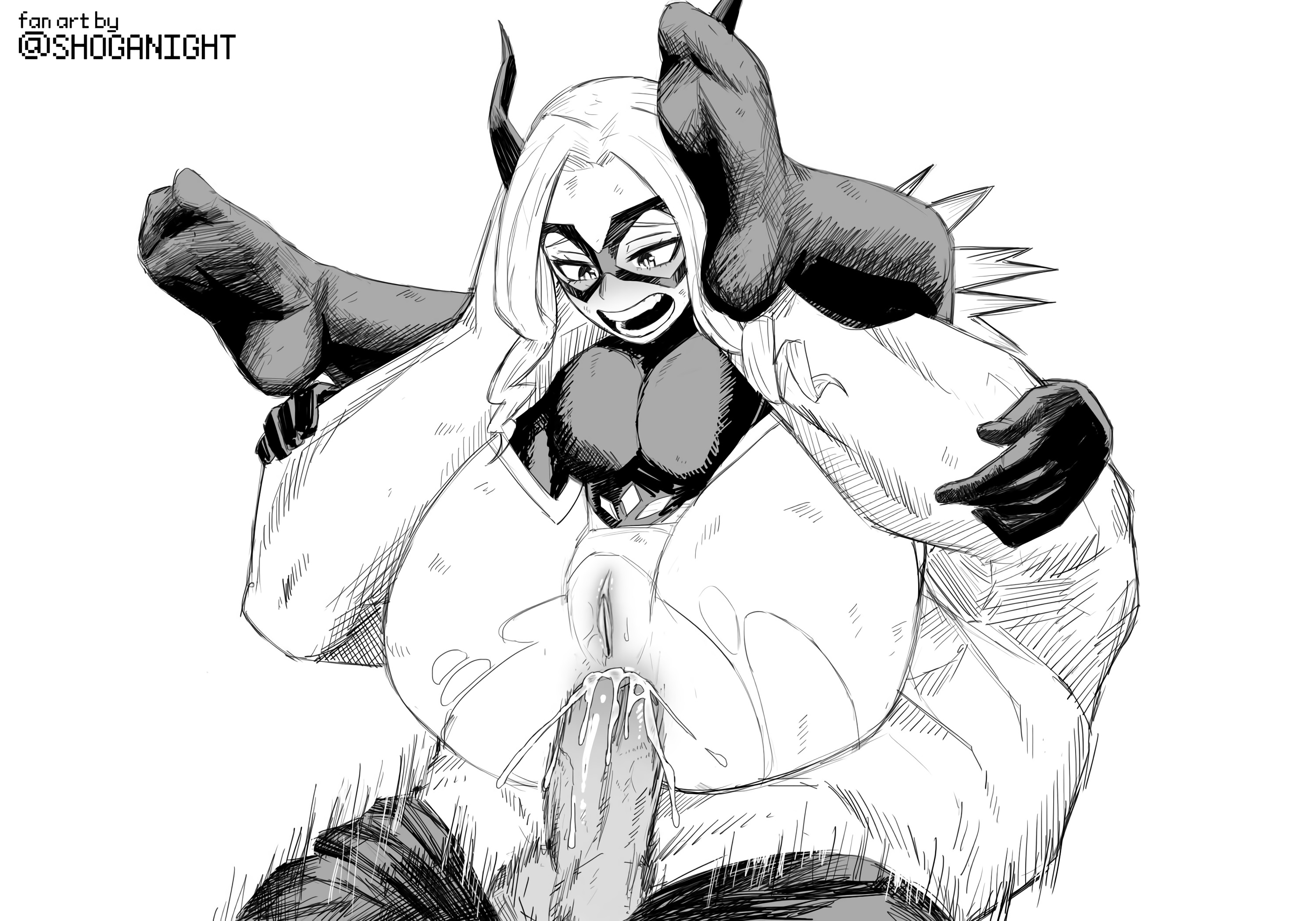1boy, 1girls, anal, anal penetration, anal sex, ass, big penis, cum, cum in ass, cum inside, defeated, defeated heroine, faceless male, female, full nelson, full nelson anal, giant sex, giantess, gigantomachia, hero outfit (mha), heroine, long hair, male, mask, monochrome, mount lady, muscular, muscular male, my hero academia, open mouth, penetration, penis, pussy, ripped clothing, shoganight, straight, yuu takeyama