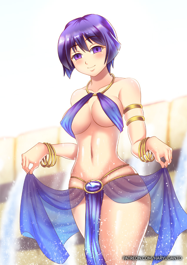 1girls ai_yori_aoshi aoi_sakuraba armband belly belly_dancer belly_dancer_outfit bocas_top curvy dancer dancer_outfit dark_blue_hair femsub happy_sub harem_girl harem_outfit haryudanto large_breasts loincloth navel purple_eyes slave slave_outfit smile solo_female submissive_female thick_thighs voluptuous wrist_rings