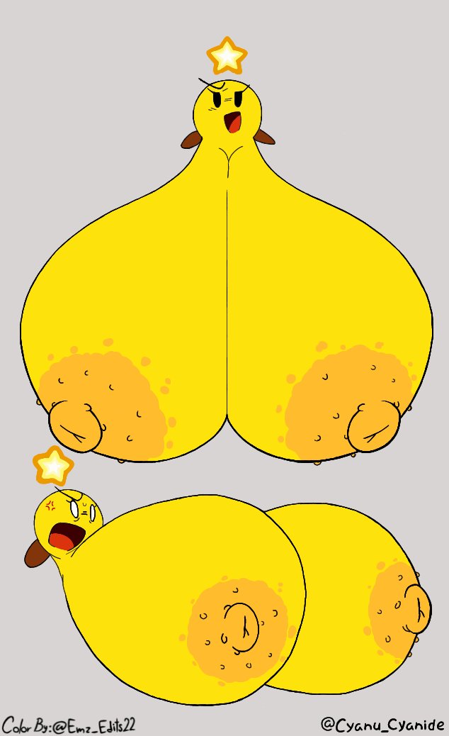 alternate version available, ball with boobs, ball with hyper features, breasts, breasts bigger than body, breasts focus, casual exposure, casual nudity, colored, cyanu, edit, emzedits, female, huge breasts, hyper, hyper areola, hyper breasts, mario (series), mario and luigi (series), mario bros, massive boobs, massive breasts, nintendo, star sprite, starlow, super mario bros., talking to another, talking to viewer, waddling head