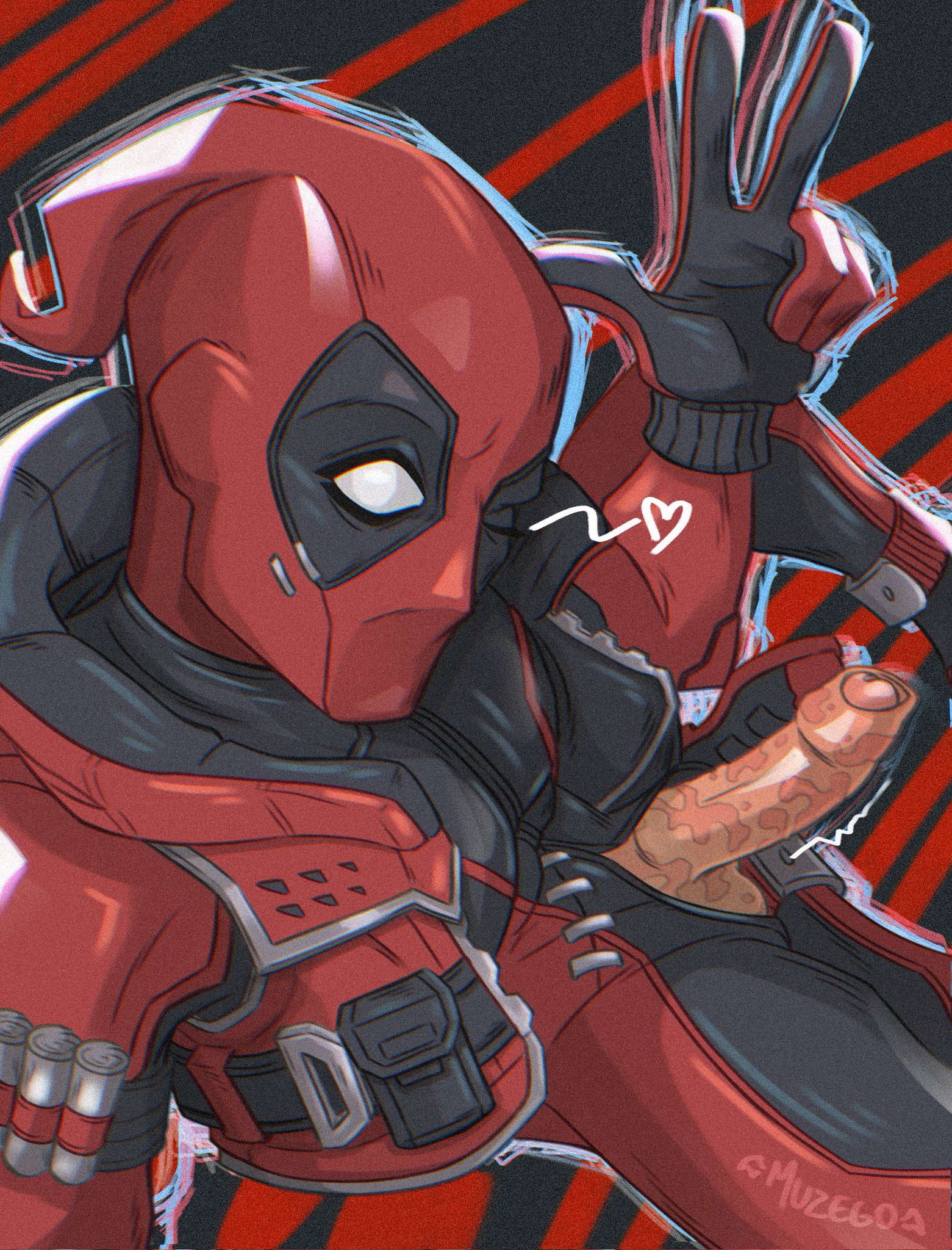 badmuzego, bara, big penis, cock, deadpool, deadpool (marvel rivals), dick, heart, heart symbol, male, male only, marvel, marvel rivals, mask, masked, masked male, penis, solo, wade wilson