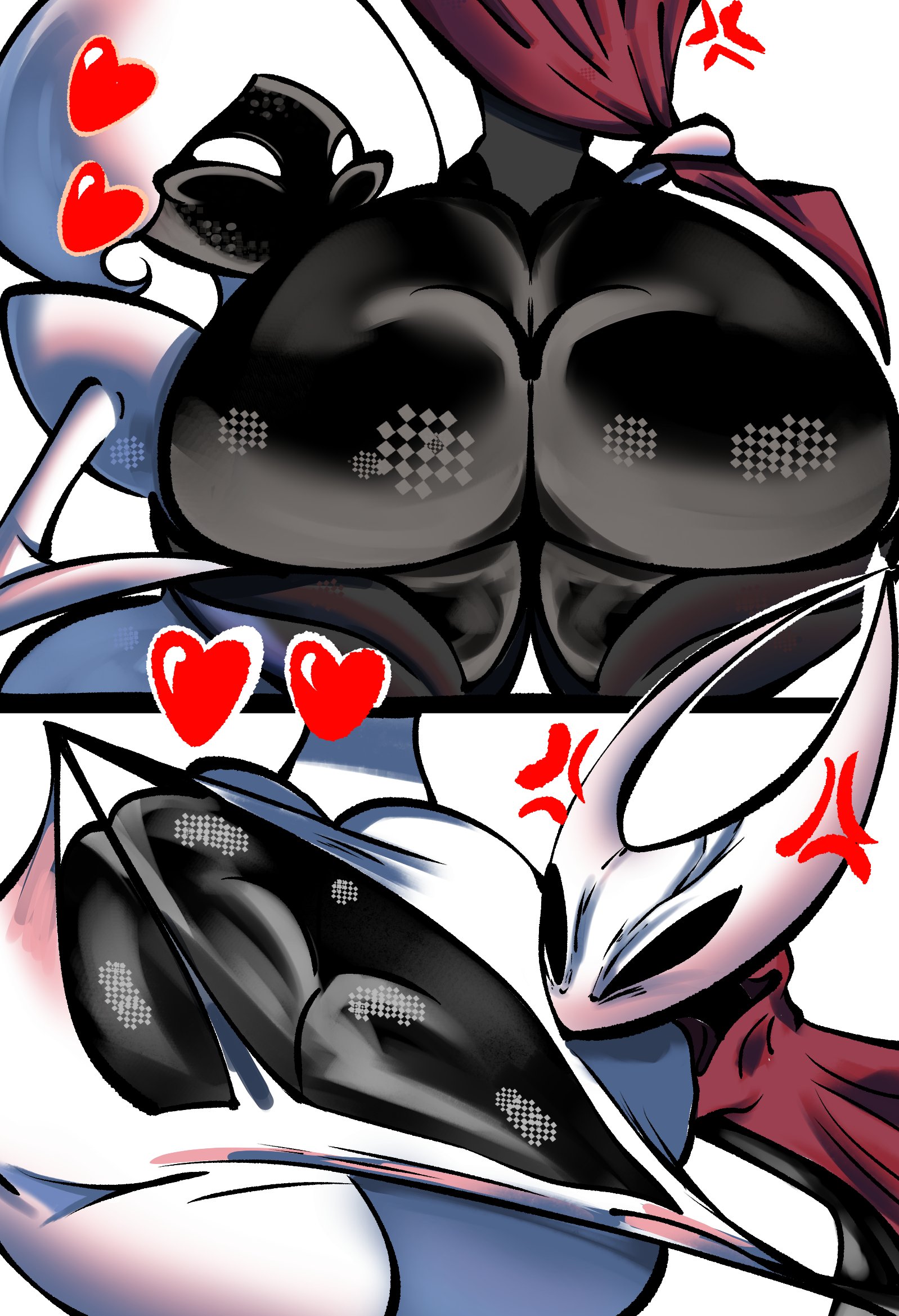 2girls, angry, ass, ass focus, avgustskull, back view, big ass, big butt, bug, bug girl, female, hollow knight, hollow knight: silksong, hornet (hollow knight), huge ass, huge butt, lace (hollow knight), large ass, ripped clothing, ripping clothing, shiny skin, smooth skin, wide hips, yuri