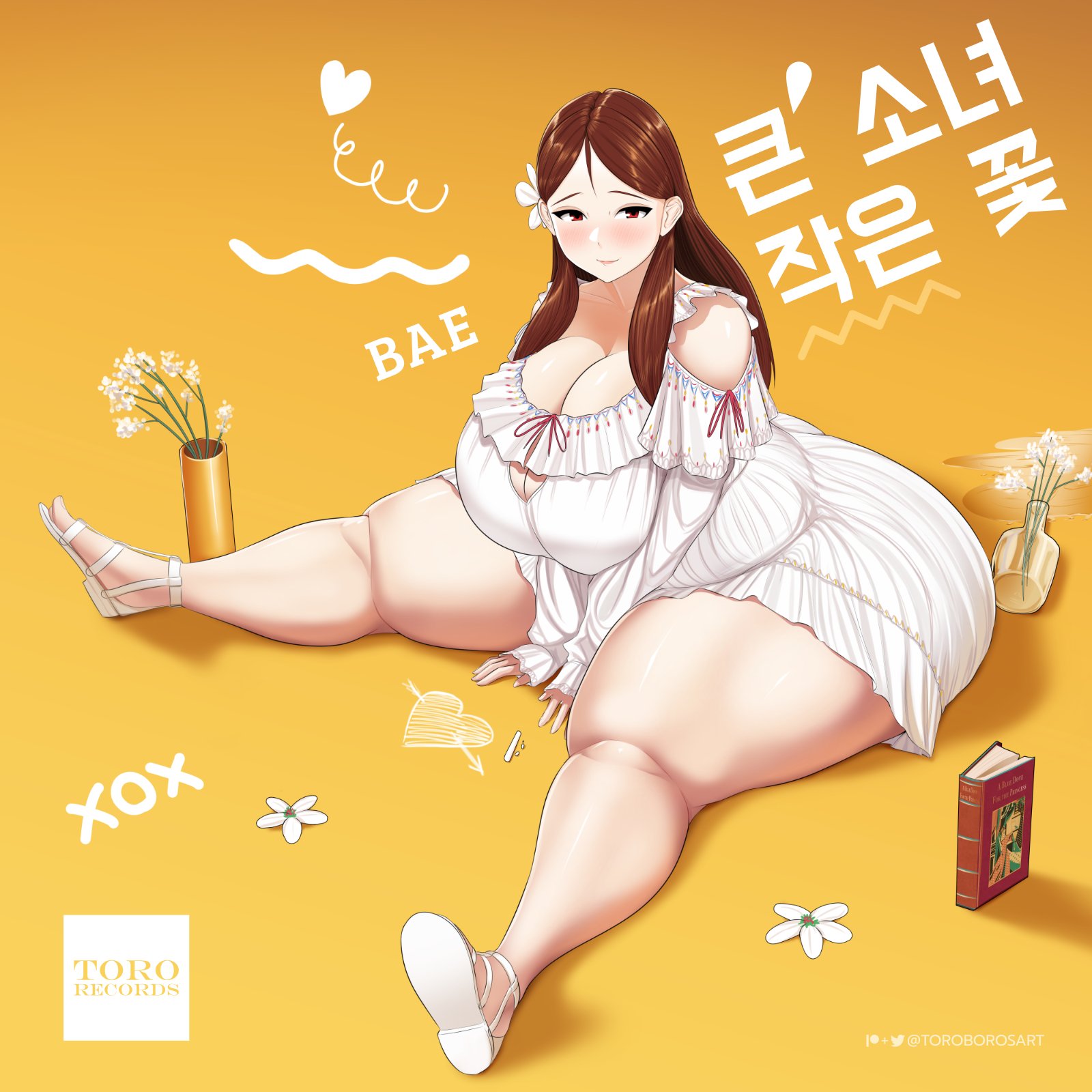 1girls, ass, bae (toroboro), big breasts, breasts, cleavage, erection, female, female only, huge ass, looking at viewer, sandals, solo, thick thighs, toroboro, wide hips