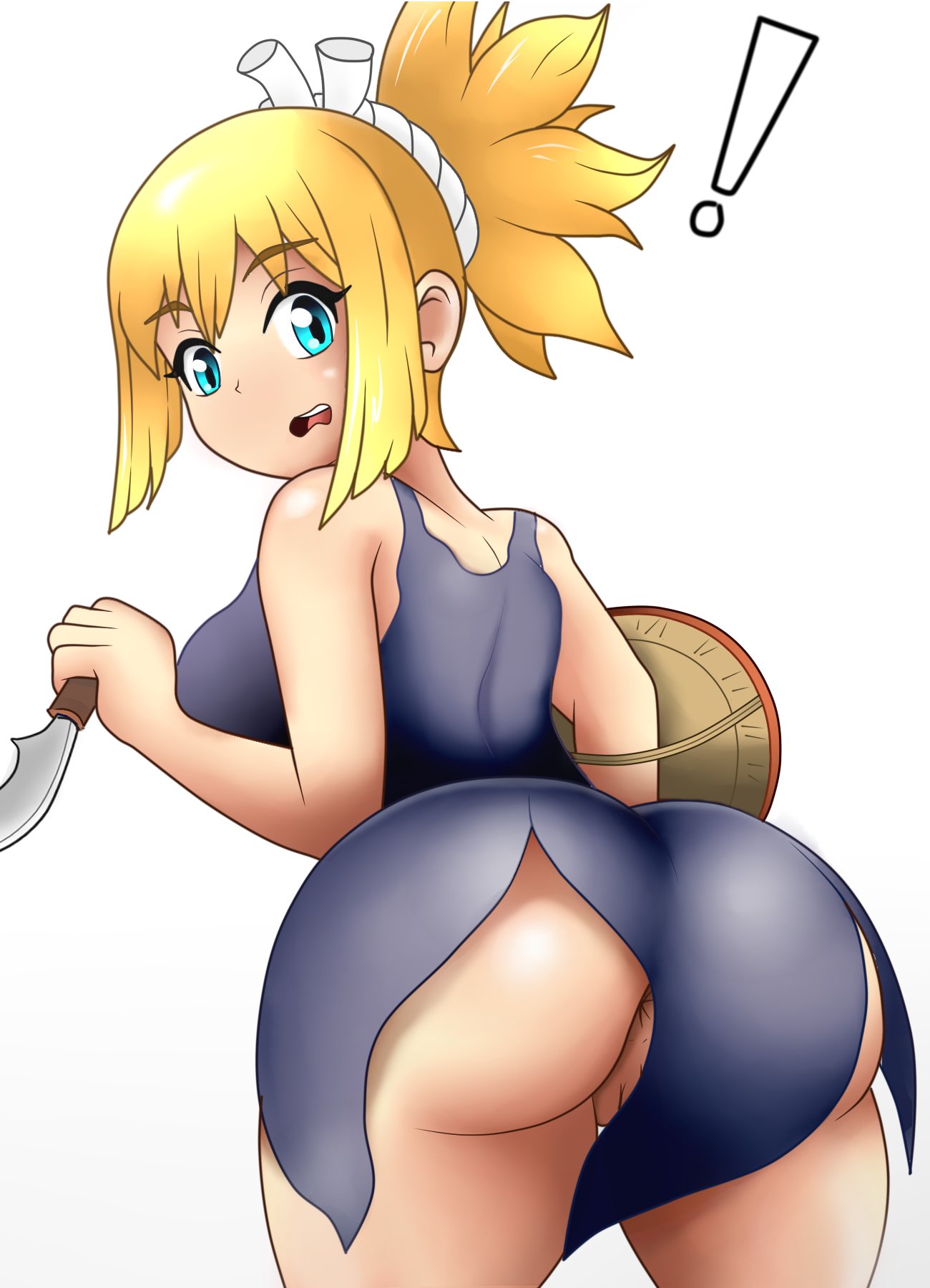 1boy, 1girls, anus peek, ass, big ass, big butt, blonde hair, blonde-haired female, cucarachaaa, dr.stone, female, kohaku (dr.stone), pussy, pussy peek, thick thighs