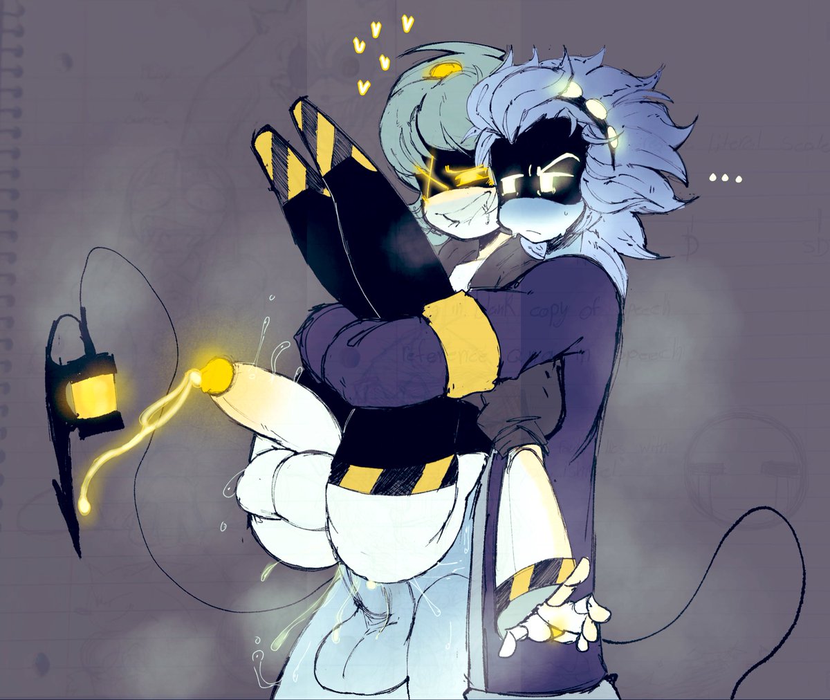 1boy, 1futa, annoyed expression, aroused face, balls, biting lip, bottomless, clothed, clothing, cum in pussy, erection, futanari, gray hair, huge cock, humanoid, humanoid penis, hung bottom, intersex, jacket, male, male on futa, murder drones, oc, partially clothed, penis, pussy, sex, smooth balls, smooth penis, tail, u nkno3ngrounds, v (murder drones)