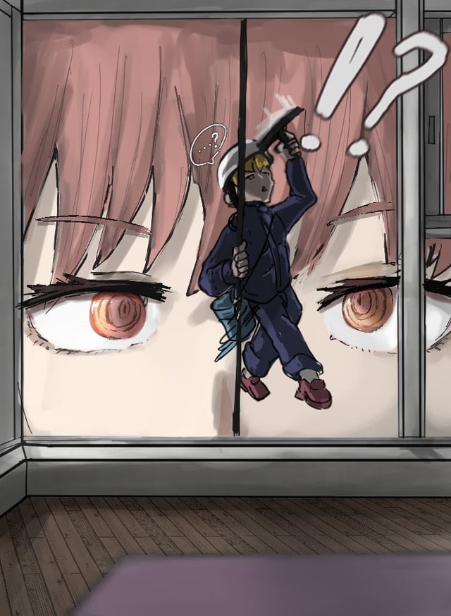 chainsaw man, female, giantess, looking at another, makima (chainsaw man), male