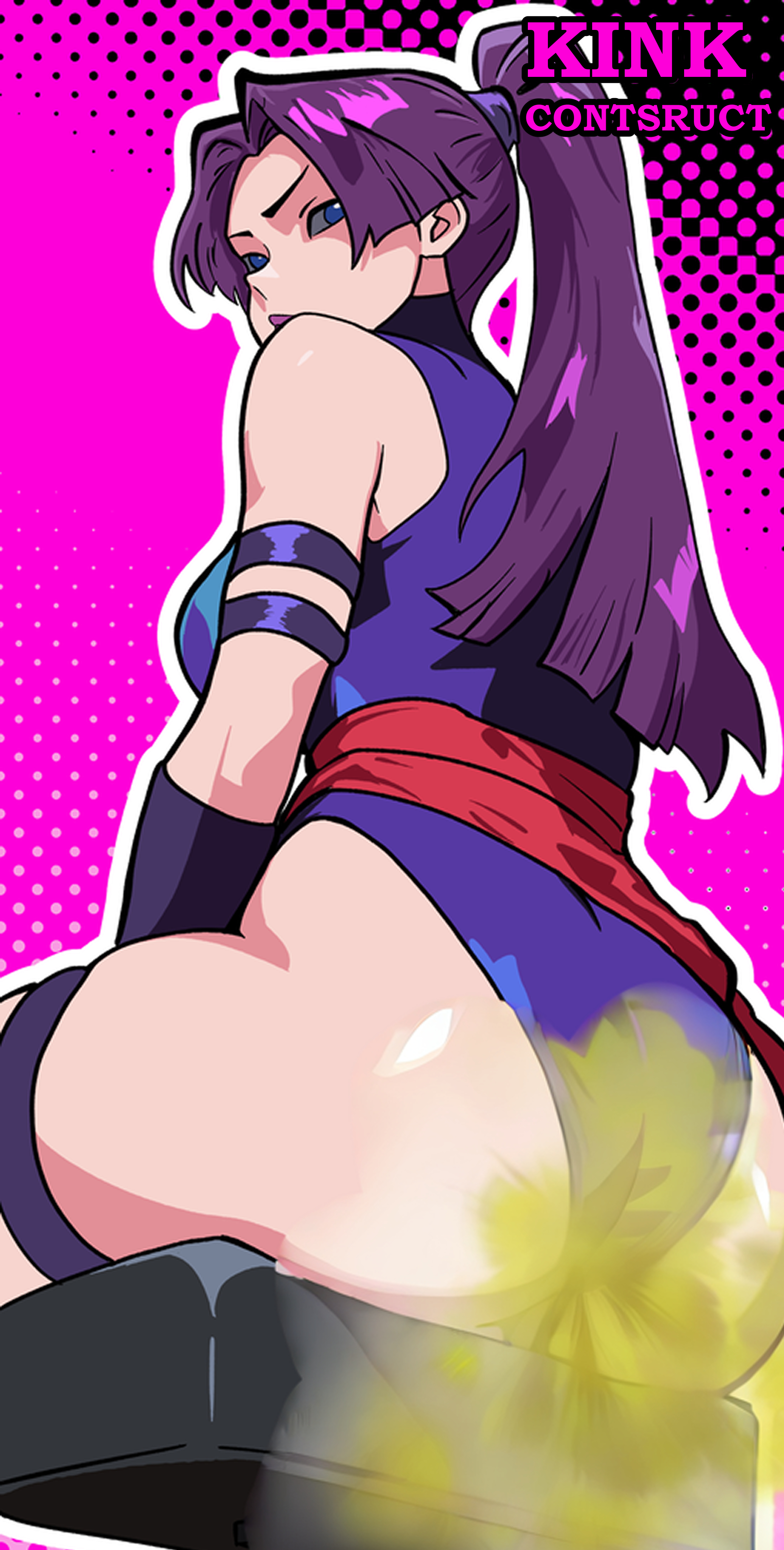 1girls, ass, ass focus, fart, fart cloud, fart fetish, farting, female, female only, from behind, from below, kinkconstruct, looking at viewer, looking back, marvel, marvel comics, marvel rivals, psylocke, psylocke (sai) (vengeance), purple hair, sitting, sitting on chair, solo, x-men