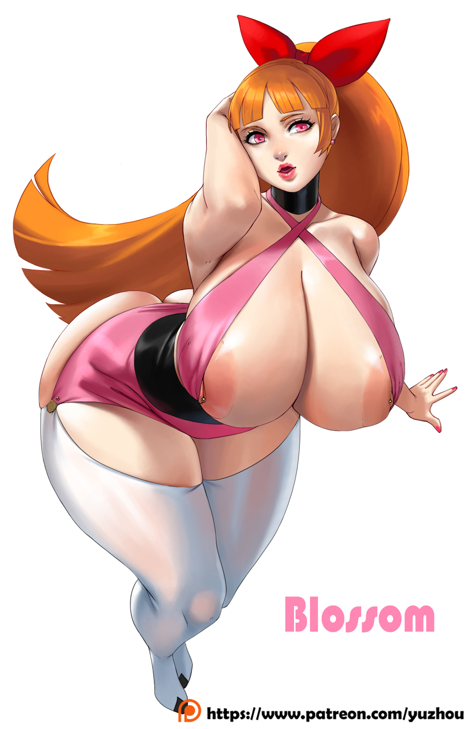 1girls aged_up areolae ass big_ass big_breasts bimbo blossom_(powerpuff_girls) breasts busty cartoon_network cleavage dat_ass female female_only hair_ribbon huge_breasts huge_thighs large_breasts legwear lipstick long_hair nipples orange_hair pale-skinned_female pale_skin partially_visible_nipples pink_eyes ponytail powerpuff_girls ribbon solo space_(uchuu) thick_lips thick_thighs thighhighs toonami voluptuous white_background wide_hips yuzhou