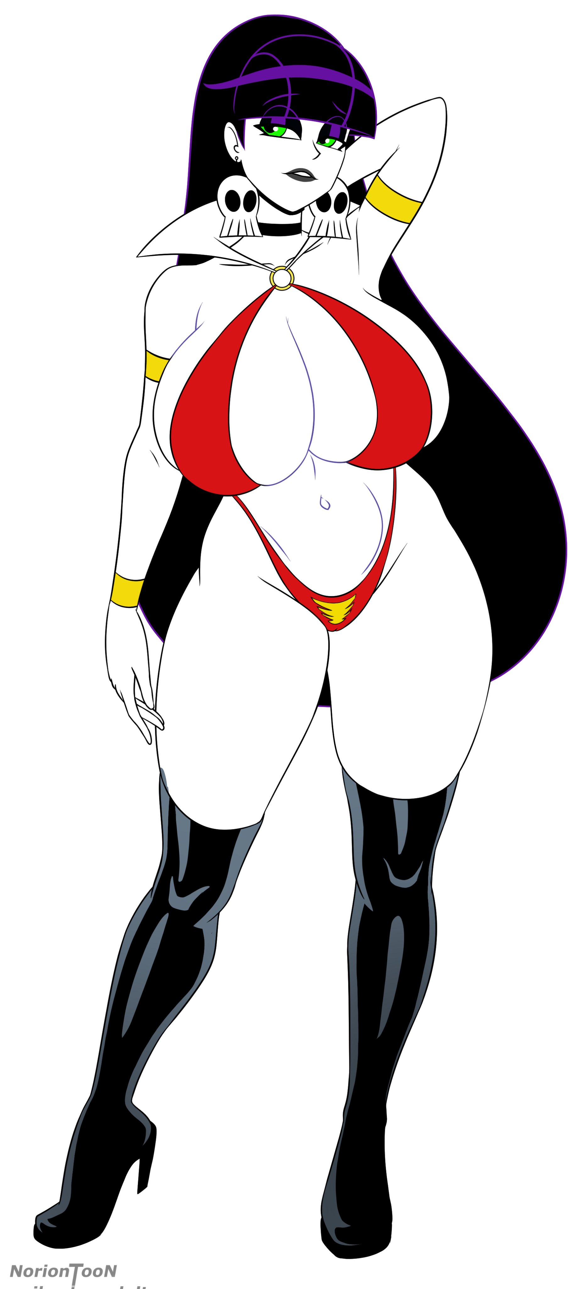 atomickingboo, breasts, female, fuck me boots, goth, goth girl, high heel boots, high heels, huge breasts, lindel dollice quilten, noriontoon, oc, original, original character, the besties (atomickingboo), thigh boots, vampirella (cosplay), vampirella (series)