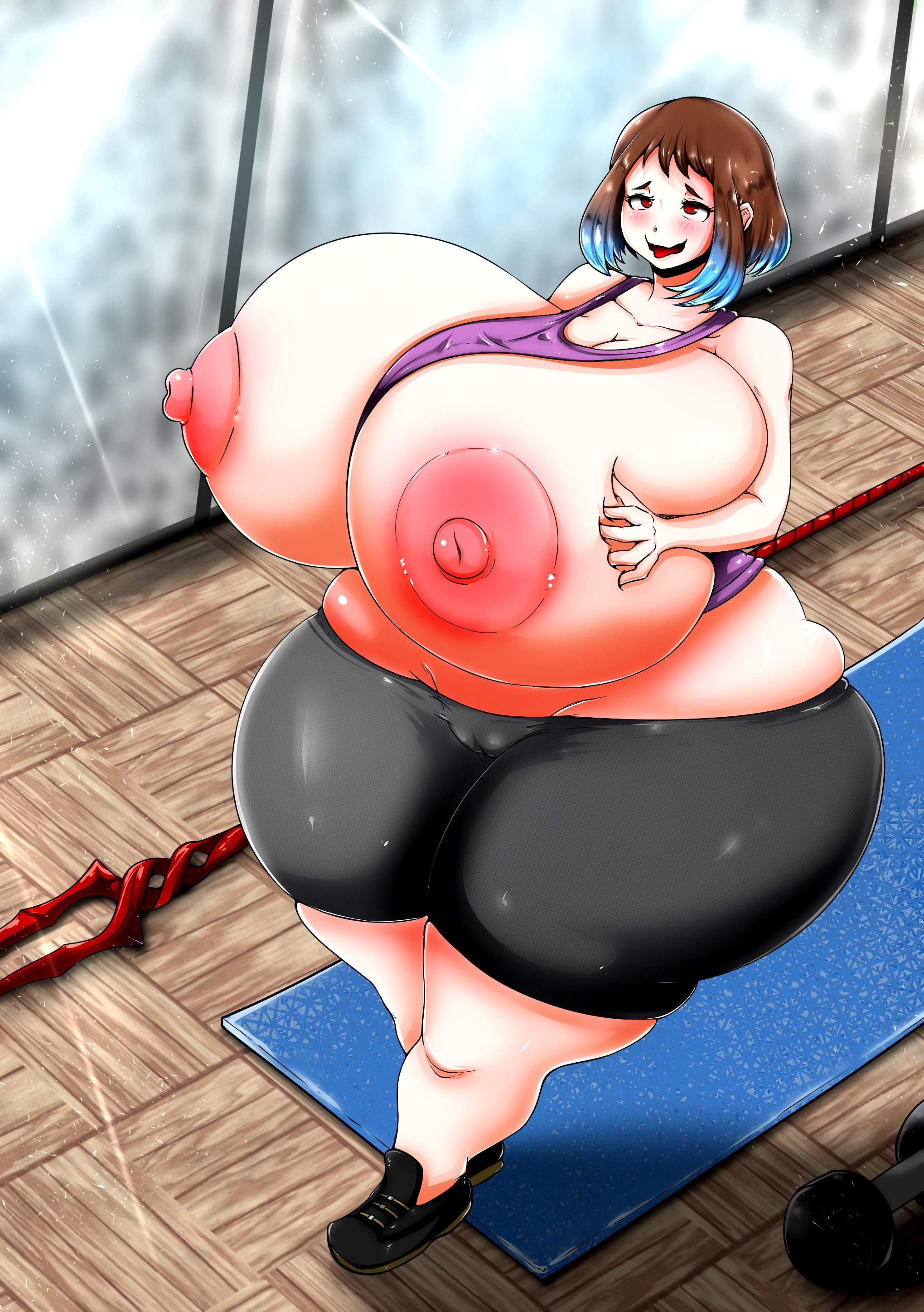 1girls, 2025, ahe gao, areolae, big breasts, blue highlights, blush, boku no hero academia, breast expansion, breasts, brown hair, commission, commissioner upload, corruption, escapefromexpansion, expansion, exposed breasts, eyes rolling back, female, huge ass, huge breasts, lance of longinus, large breasts, mid-transformation, my hero academia, neon genesis evangelion, ochako uraraka, orgasm, pussy, pussy visible through clothes, red eyes, rei ayanami, shoes, tight clothing, transformation, yoga mat