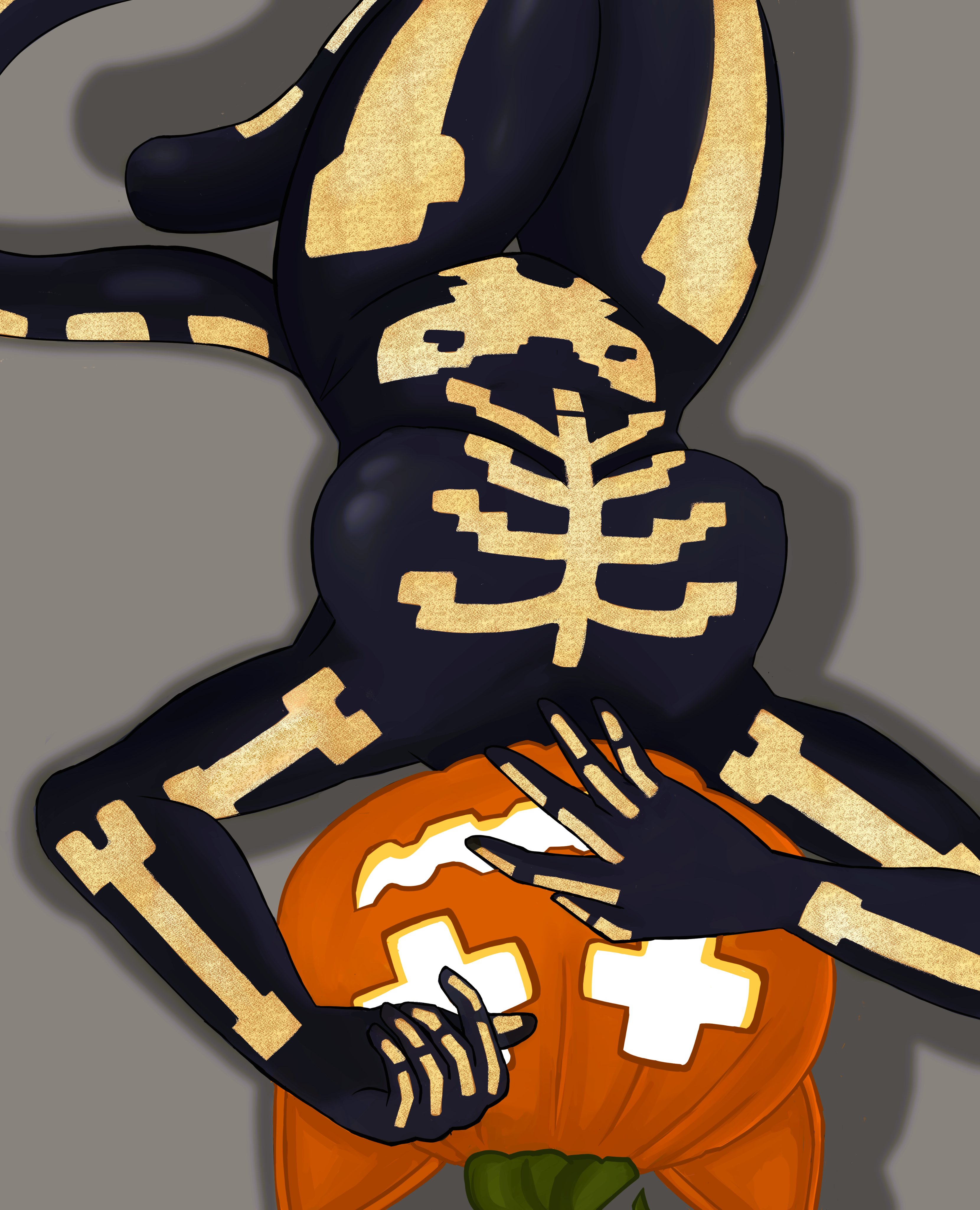 breasts, female, fortnite, furry, halloween, looking at viewer, posing, pumpkin, sketch, spice (fortnite), virtualsinner