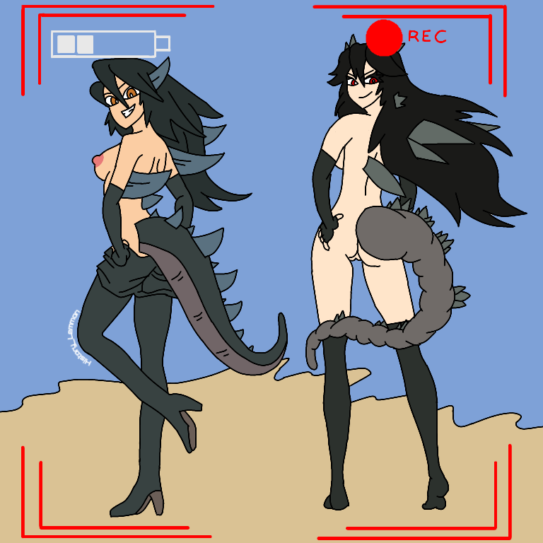 2girls artist_request ass beach big_ass big_breasts big_butt female_only godzilla godzilla_(series) history_lemmon kaiju_girl kaiju_girls_(webcomic) multiple_girls nude sole_female video_camera zilla