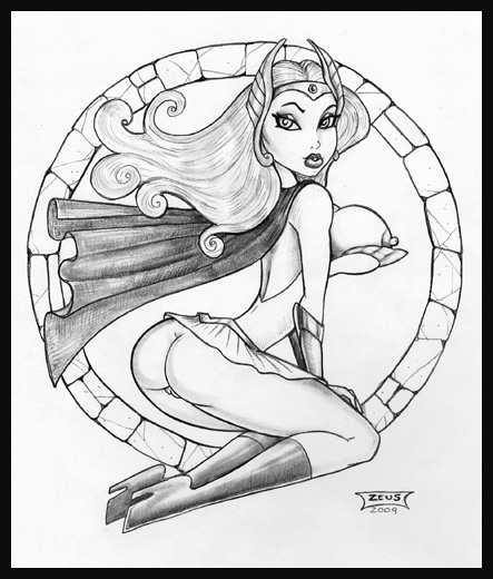 1girls 2009 black_and_white female female_only filmation masters_of_the_universe princess_adora she-ra she-ra_princess_of_power sketch solo zeus(artist)