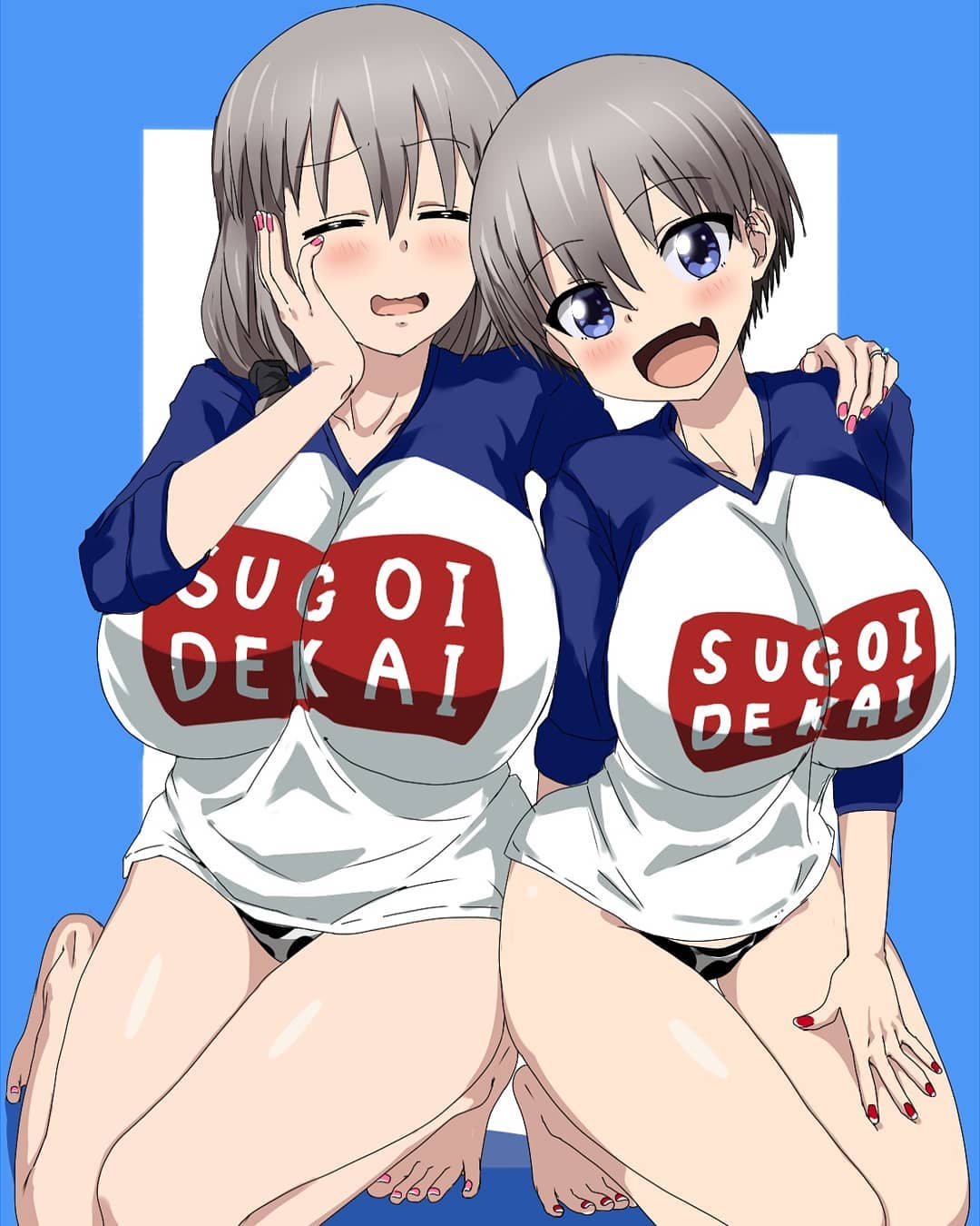 2girls blue_eyes cow_print daughter female female_only grey_hair long_hair matching_outfit mature_female milf mother mother_and_daughter pale-skinned_female pale_skin short_hair uzaki-chan_wa_asobitai! uzaki_hana uzaki_hana_(cosplay) uzaki_tsuki young