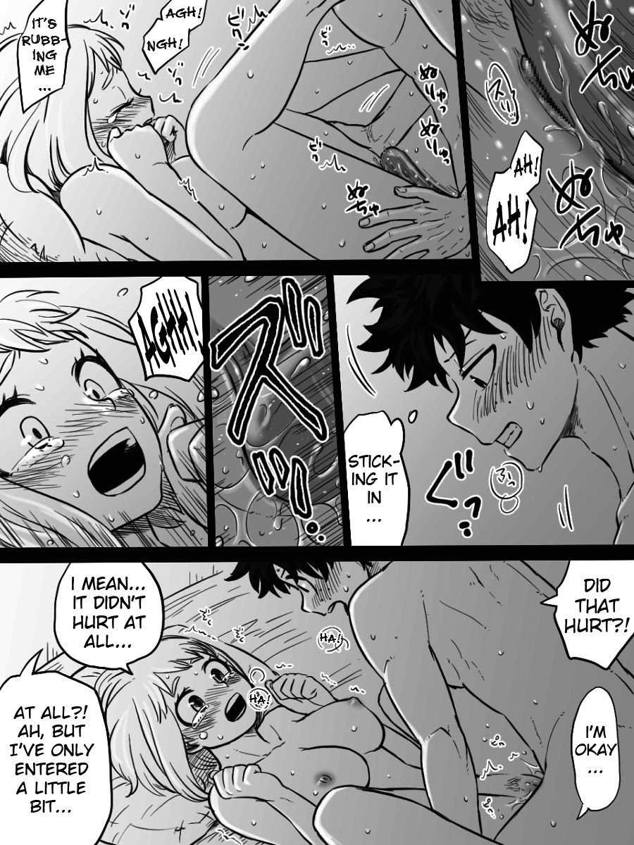 1boy 1girls black_and_white buthikireta comic english_text izuku_midoriya my_hero_academia ochako_uraraka penetration right_to_left sex tagme vaginal_penetration wholesome