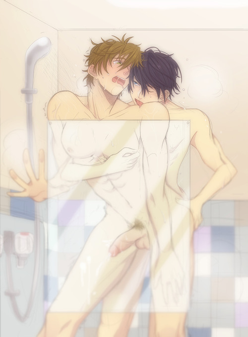 2boys, anal, bathroom, free!, gay, male, male only, nanase haruka (free!), shower, tachibana makoto, yaoi