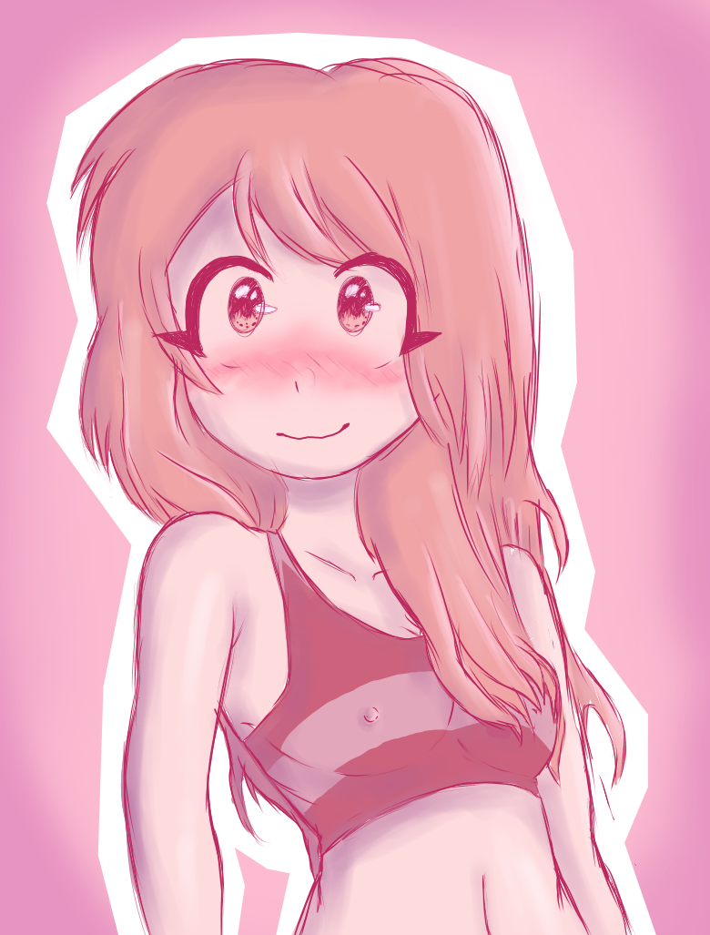 1girls big_eyes blush cute emirichu long_hair nipple_bulge nipple_piercing pink_eyes pink_hair pink_skin simple_background solo solo_female solo_focus sports_bra t_x tight_clothing youtube youtuber