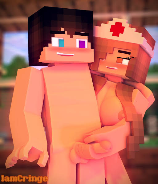 1boy 1boy1girl 1girls 3d big_breasts big_penis brown_eyes brown_hair handjob iamcringe minecraft moriko nipples nurse_hat penis pornography sofia_wellington_(iamcringe)