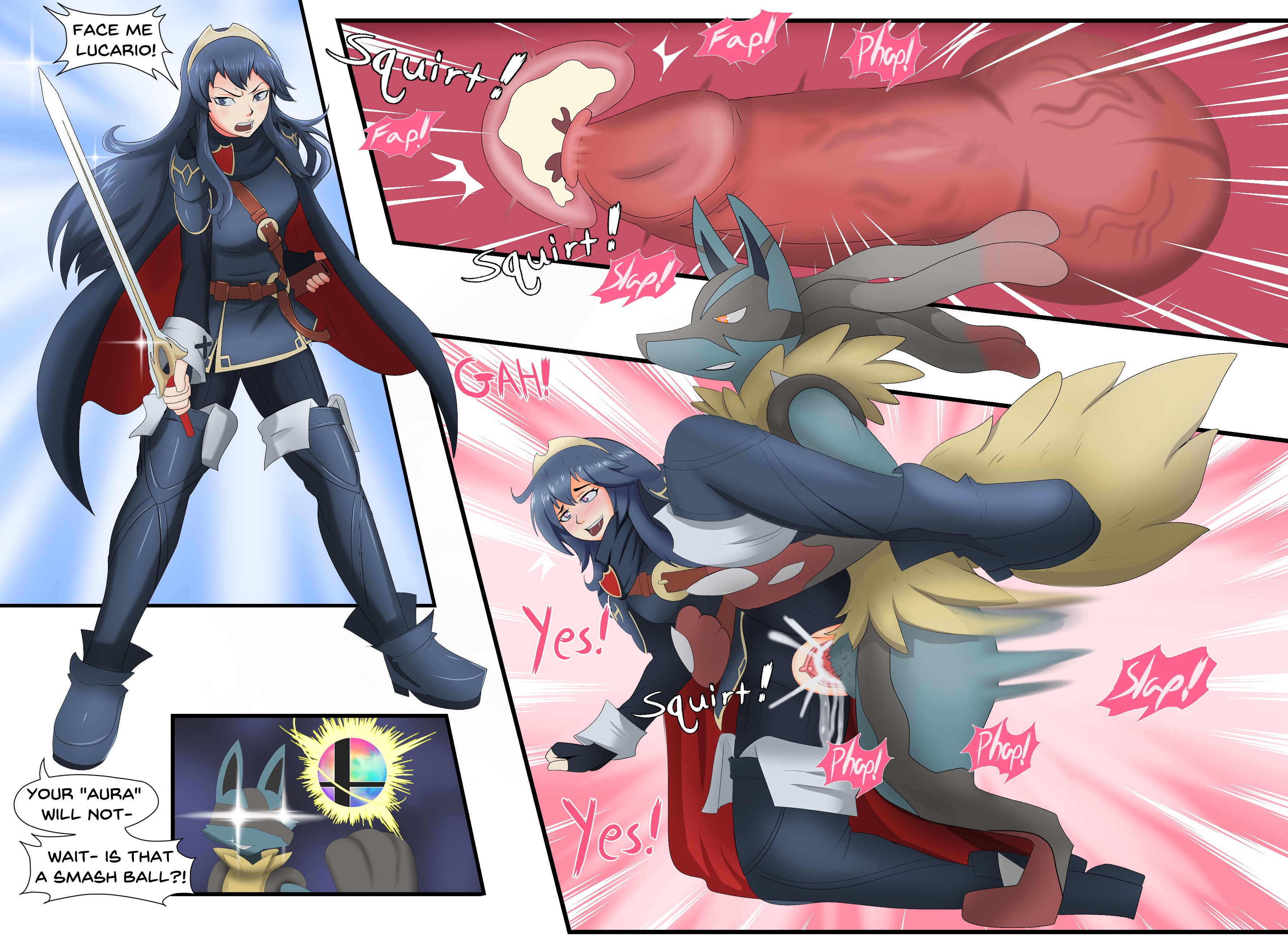 1boy, 1girls, 2020, blue eyes, blue hair, canine penis, clothing, crossover, cum, cum in pussy, cum in uterus, cum inside, female, female human, femsub, fire emblem, fire emblem awakening, from behind, game freak, human, instant loss 2koma, knot, long hair, lucario, lucina (fire emblem), male, male lucario, male pokemon, male pokemon/female human, male/female, maledom, mega evolution, mega lucario, monster on female, nintendo, open mouth, penetration, penis, pokemon, pokemon (species), pokemon dppt, pokephilia, pussy, redradrebel, sex, spread legs, super smash bros., sword, uterus, vaginal penetration, vaginal sex, x-ray