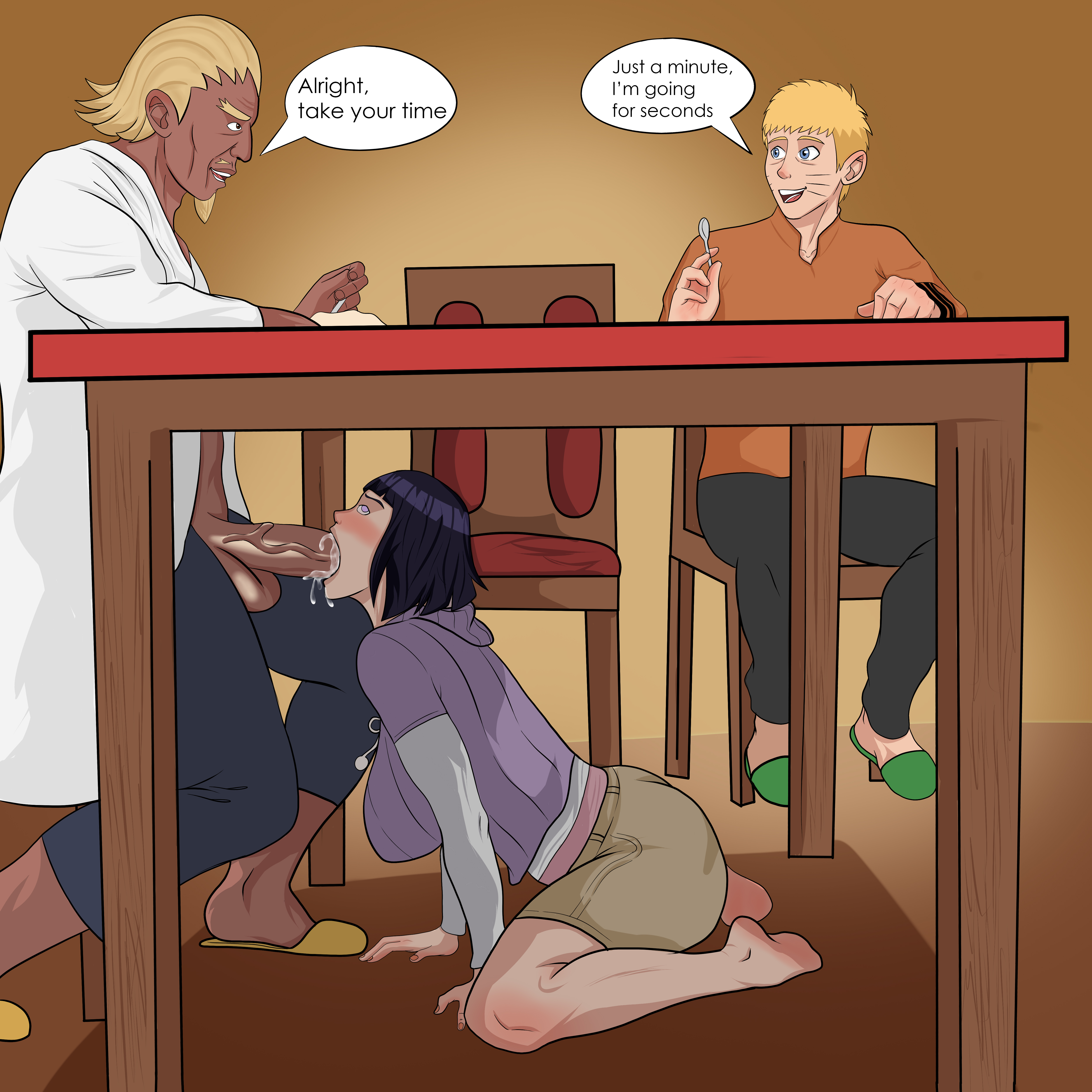 1girls, 2boys, age difference, ass, balls, barefoot, beard, black eyes, blazein, blonde hair, blowjob, blue eyes, blue hair, blush, bob cut, boruto: naruto next generations, breasts, cheating, cheating wife, clothed sex, cornrows, cuckold, cum, cum in mouth, cum inside, cumshot, dark skin, dark-skinned male, dialogue, ejaculation, english text, erection, facial hair, feet, fellatio, female, footwear, fully clothed, hyuuga hinata, interracial, jacket, kneeling, large breasts, legs, male, mature, mature female, milf, moustache, naruto, naruto (series), naruto shippuden, netorare, ntr, on knees, oral, penis, raikage, sex, short hair, shorts, sitting, slippers, soles, stealth sex, story, straight, table, testicles, text, under the table, uzumaki hinata, uzumaki naruto, veiny penis, whisker markings, whiskers, yellow hair